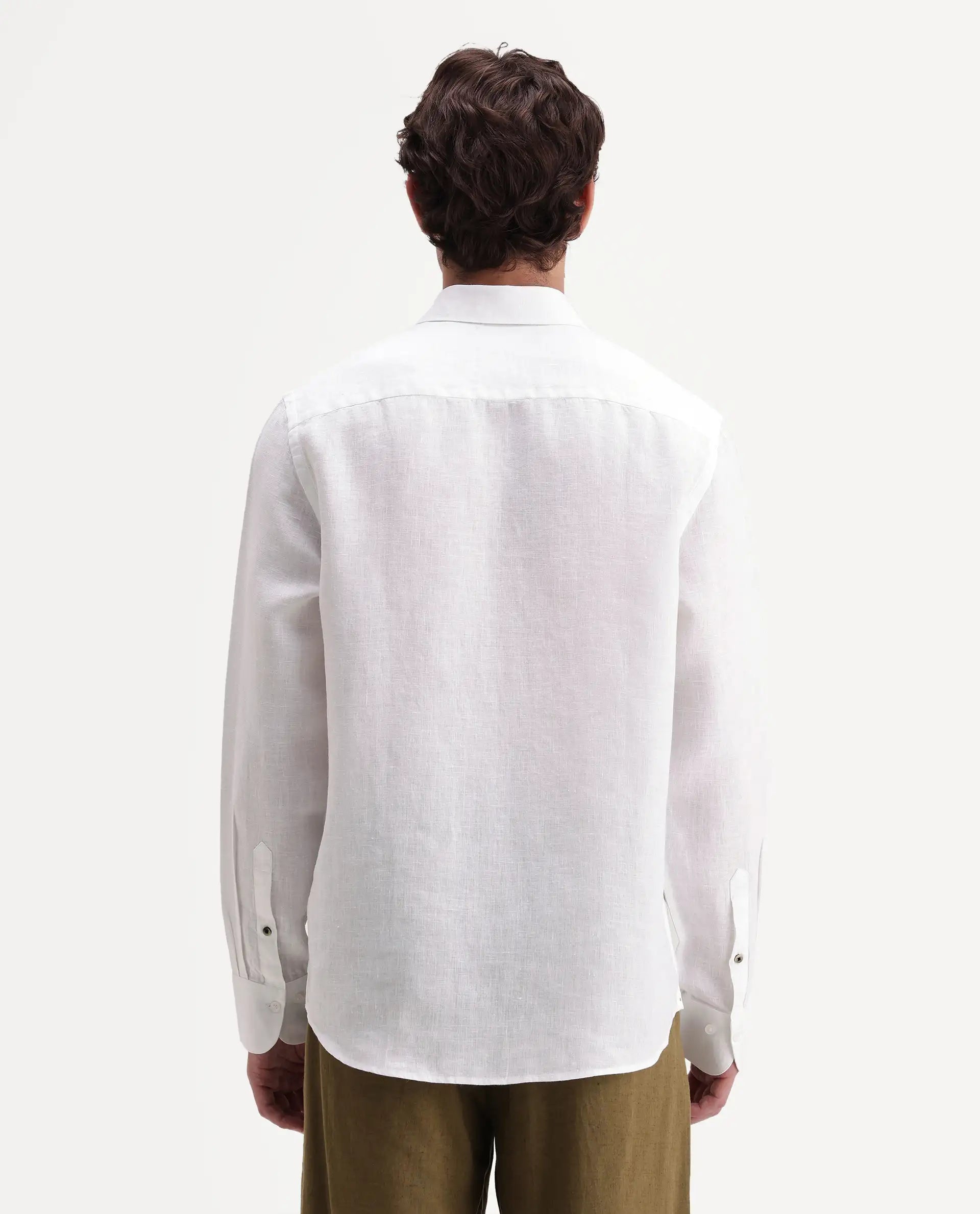 Rare Rabbit Men's Mavi-Aw26 White 100% Linen Spread Collar Regular Plain Shirt