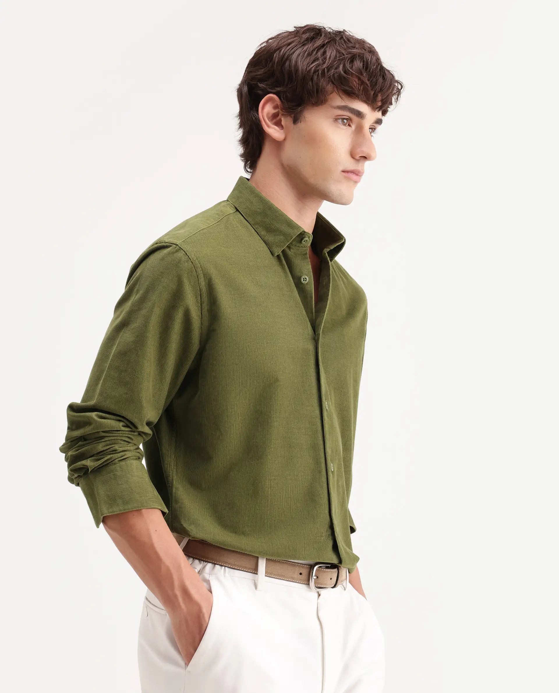 Rare Rabbit Men's Buita-Aw26 Light Green Cotton Spread Collar Regular Fit Plain Shirt