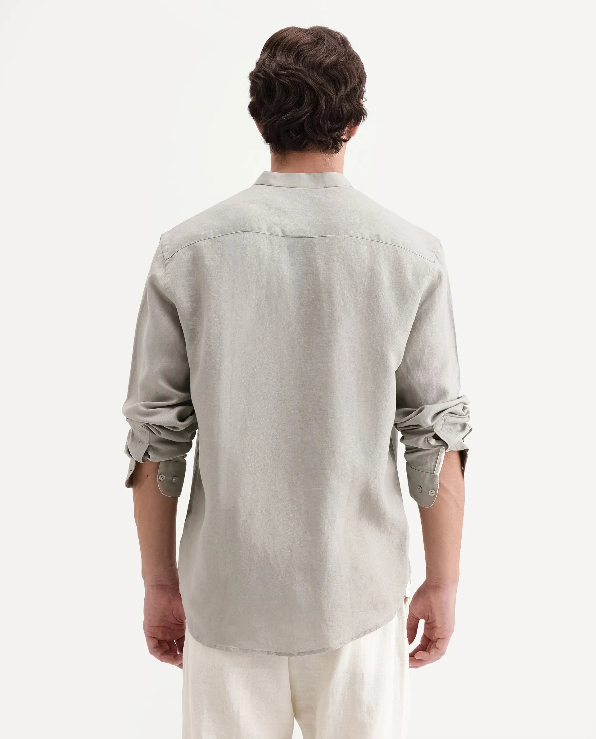 Rare Rabbit Men's Cinex-Aw26 Light Green Linen Mandarin Collar Regular Fit Plain Shirt