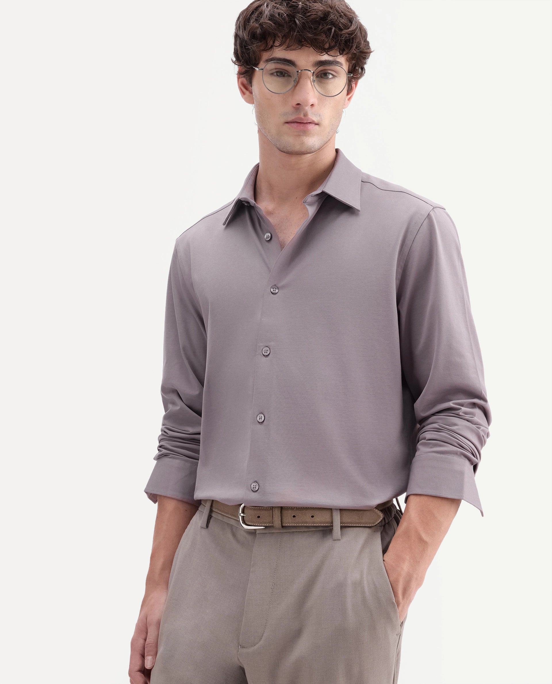 Rare Rabbit Men's Tour-Aw26 Dusky Pink Cotton Blend Spread Collar Regular Plain Shirt