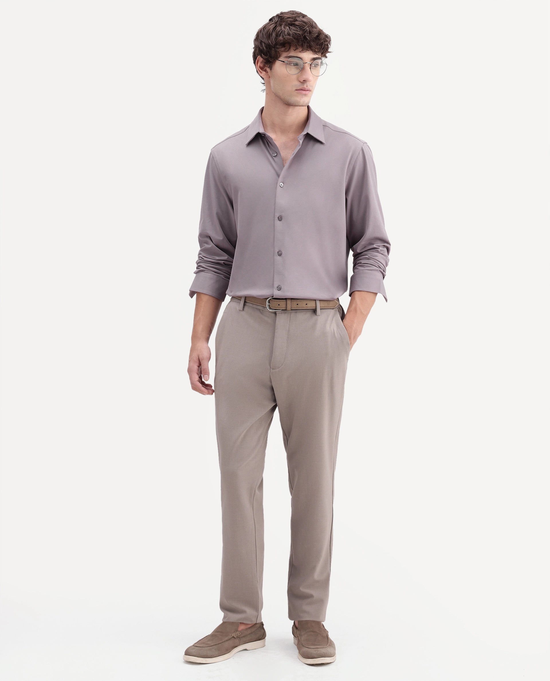 Rare Rabbit Men's Tour-Aw26 Dusky Pink Cotton Blend Spread Collar Regular Plain Shirt
