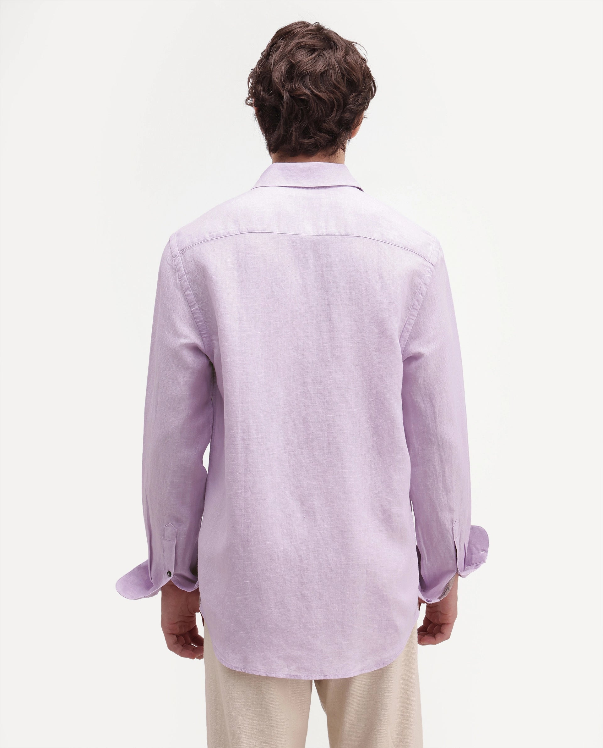Rare Rabbit Men's Linex-Ls-Aw26 Dusky Purple Linen Blend Spread Collar Regular Fit Plain Shirt