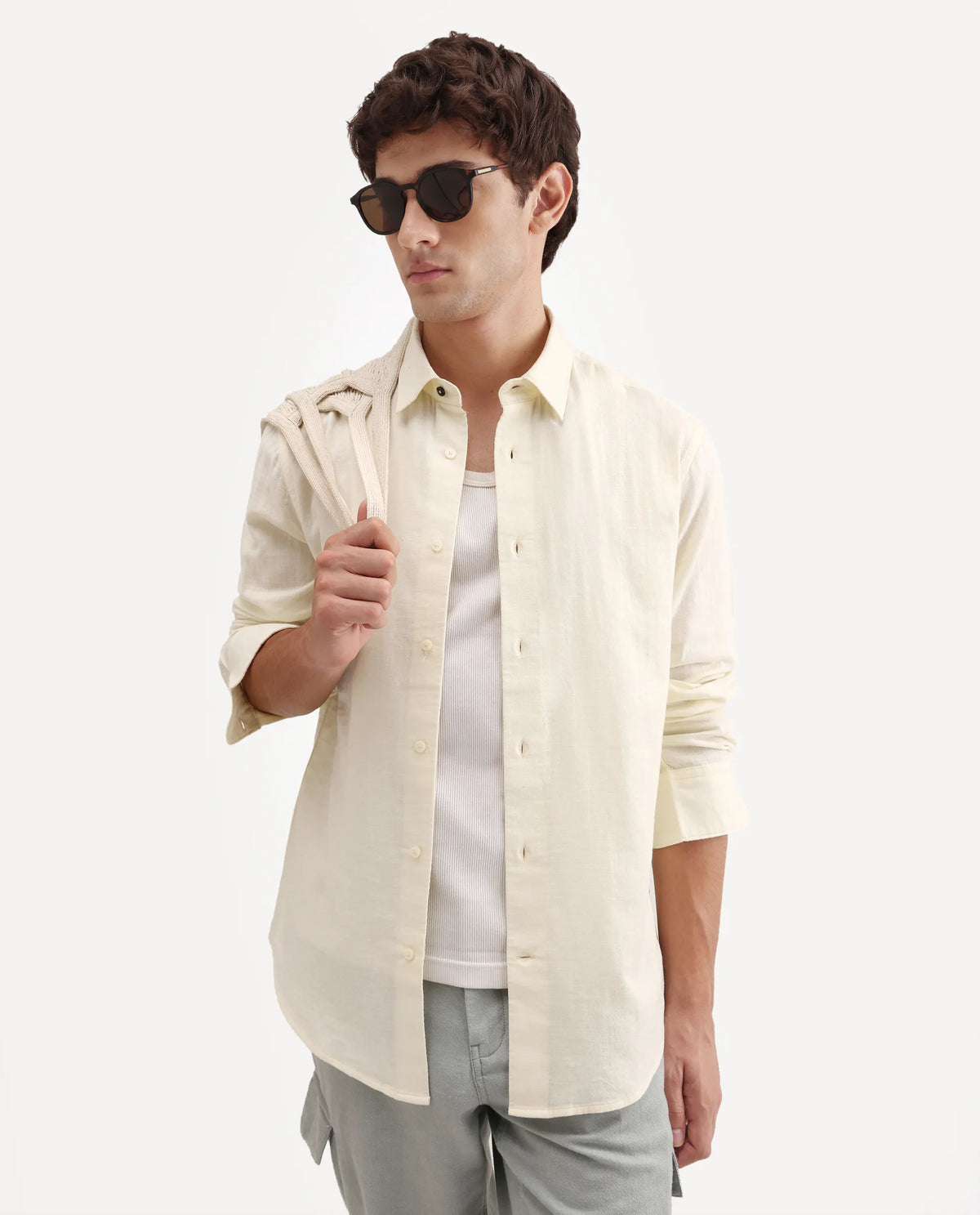 Rare Rabbit Men's Layer-Ls-Aw26 Off White Cotton Spread Collar Regular Plain Shirt