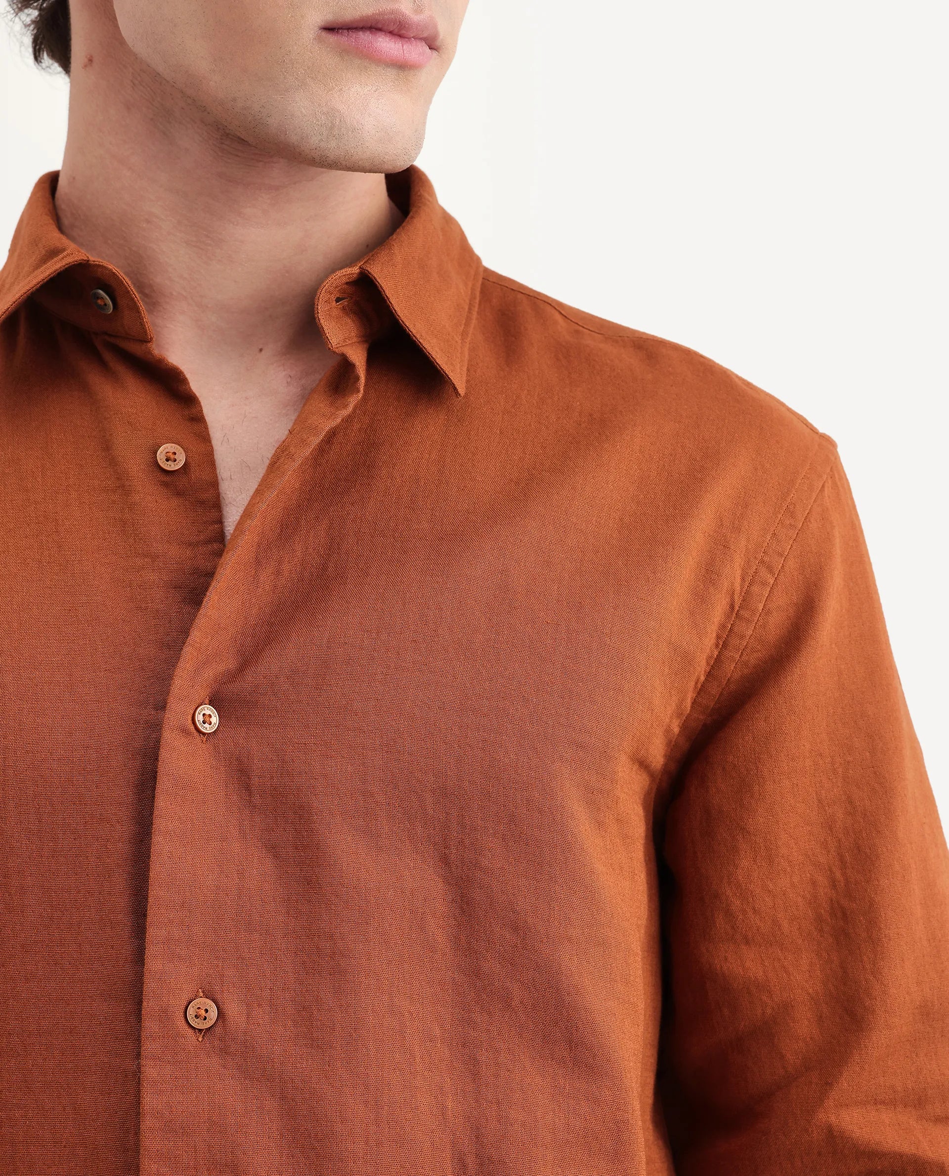 Rare Rabbit Men's Layer-Ls-Aw26 Dusky Rust Cotton Spread Collar Regular Plain Shirt