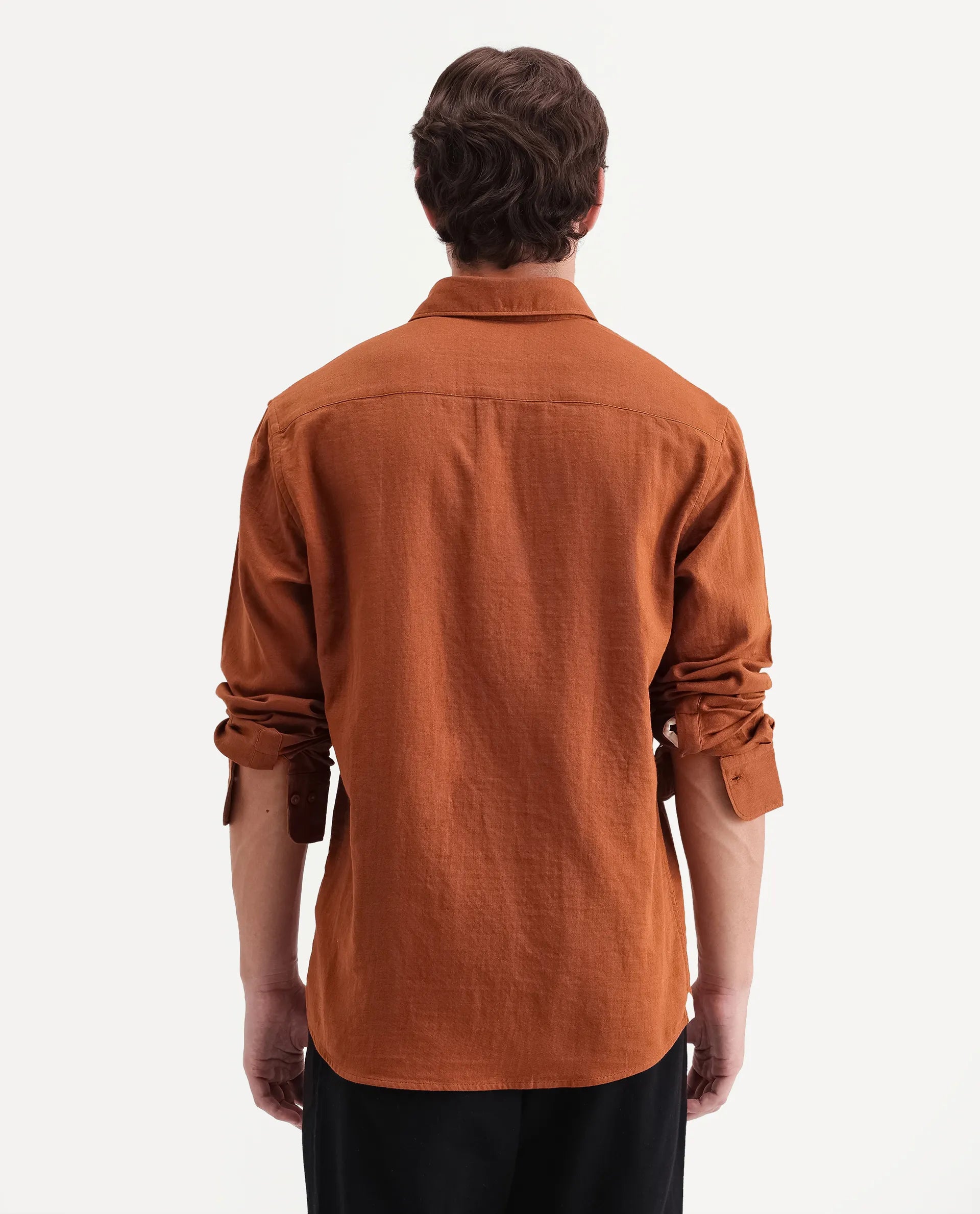 Rare Rabbit Men's Layer-Ls-Aw26 Dusky Rust Cotton Spread Collar Regular Plain Shirt
