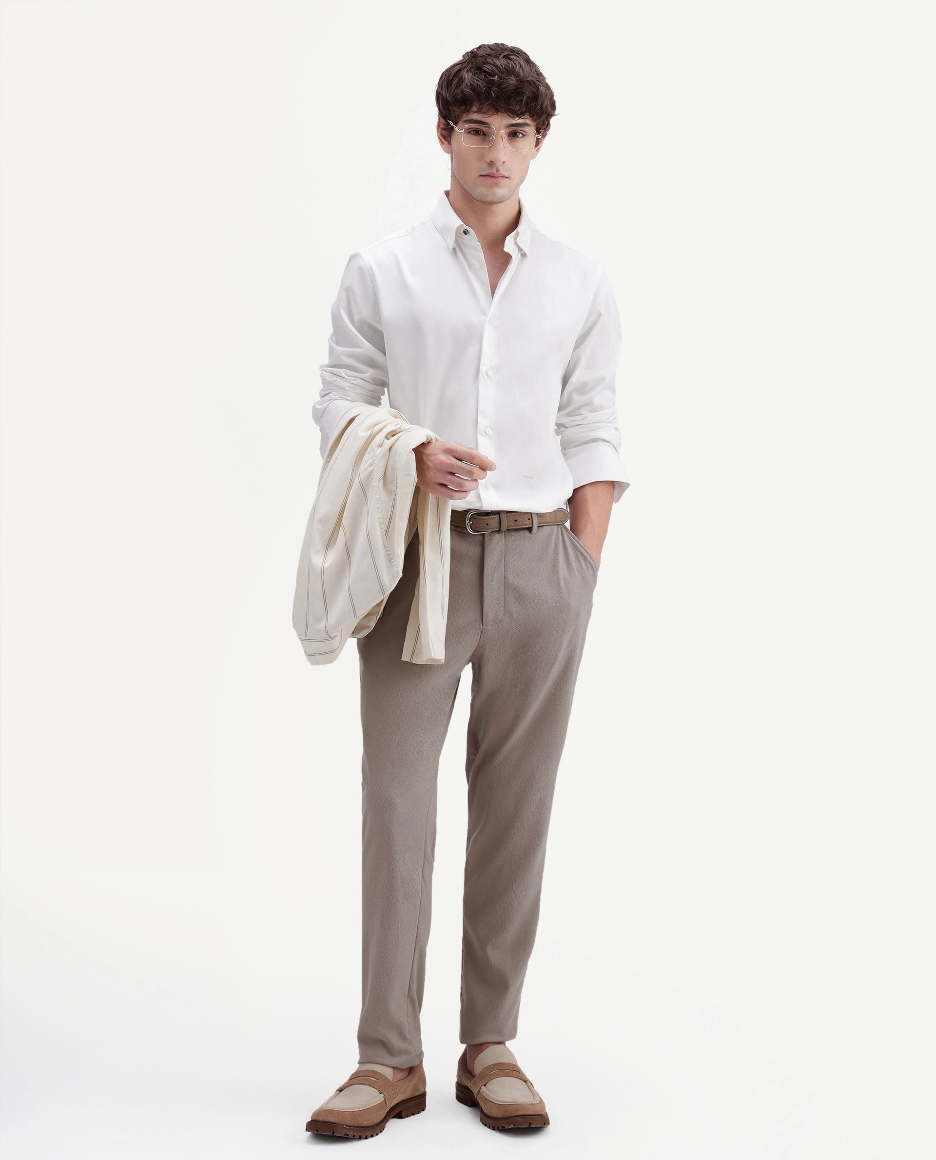 Rare Rabbit Men's Como-Aw26 White Cotton Blend Spread Collar Regular Plain Shirt