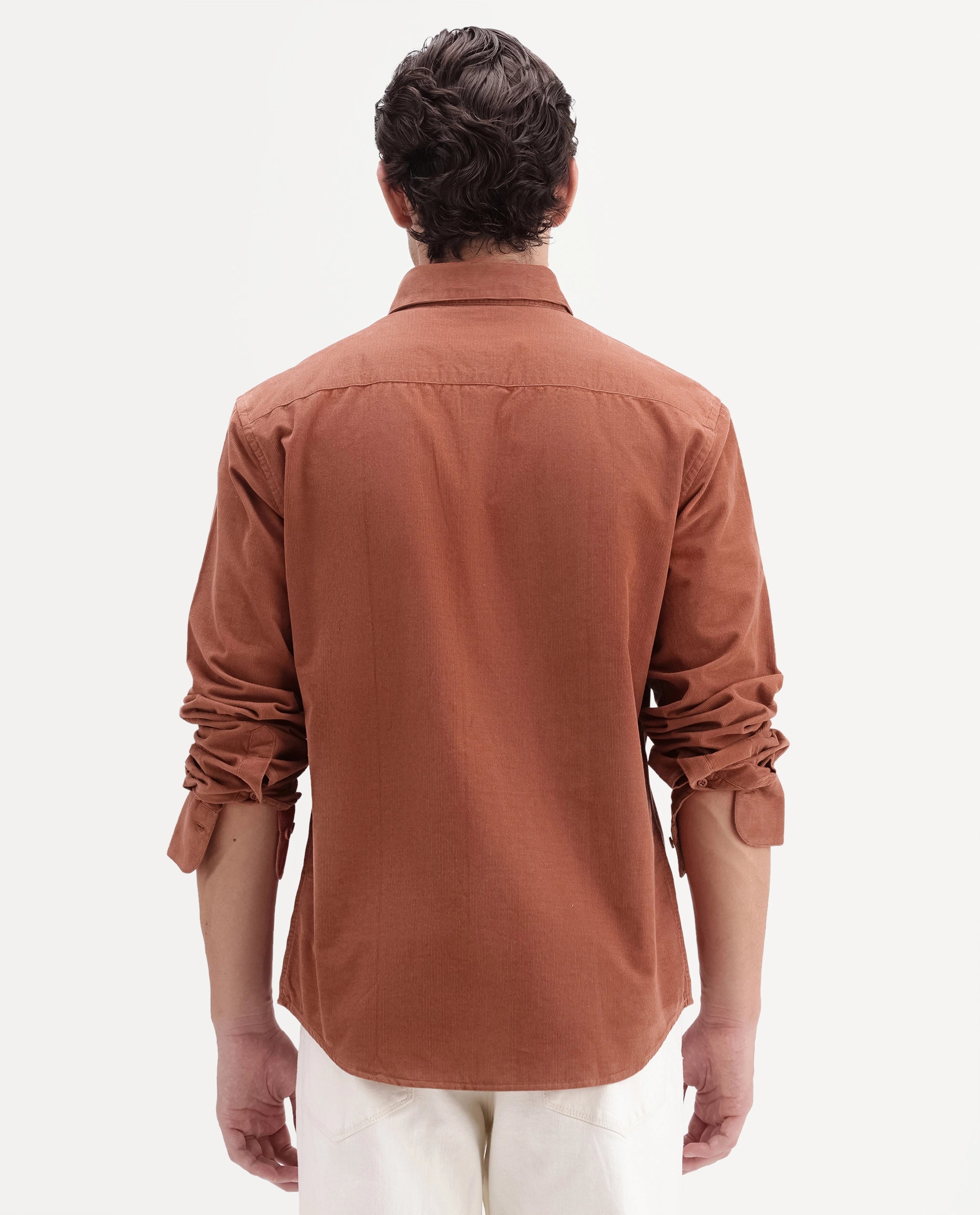 Rare Rabbit Men's Buita-Aw26 Light Rust Cotton Spread Collar Regular Fit Plain Shirt