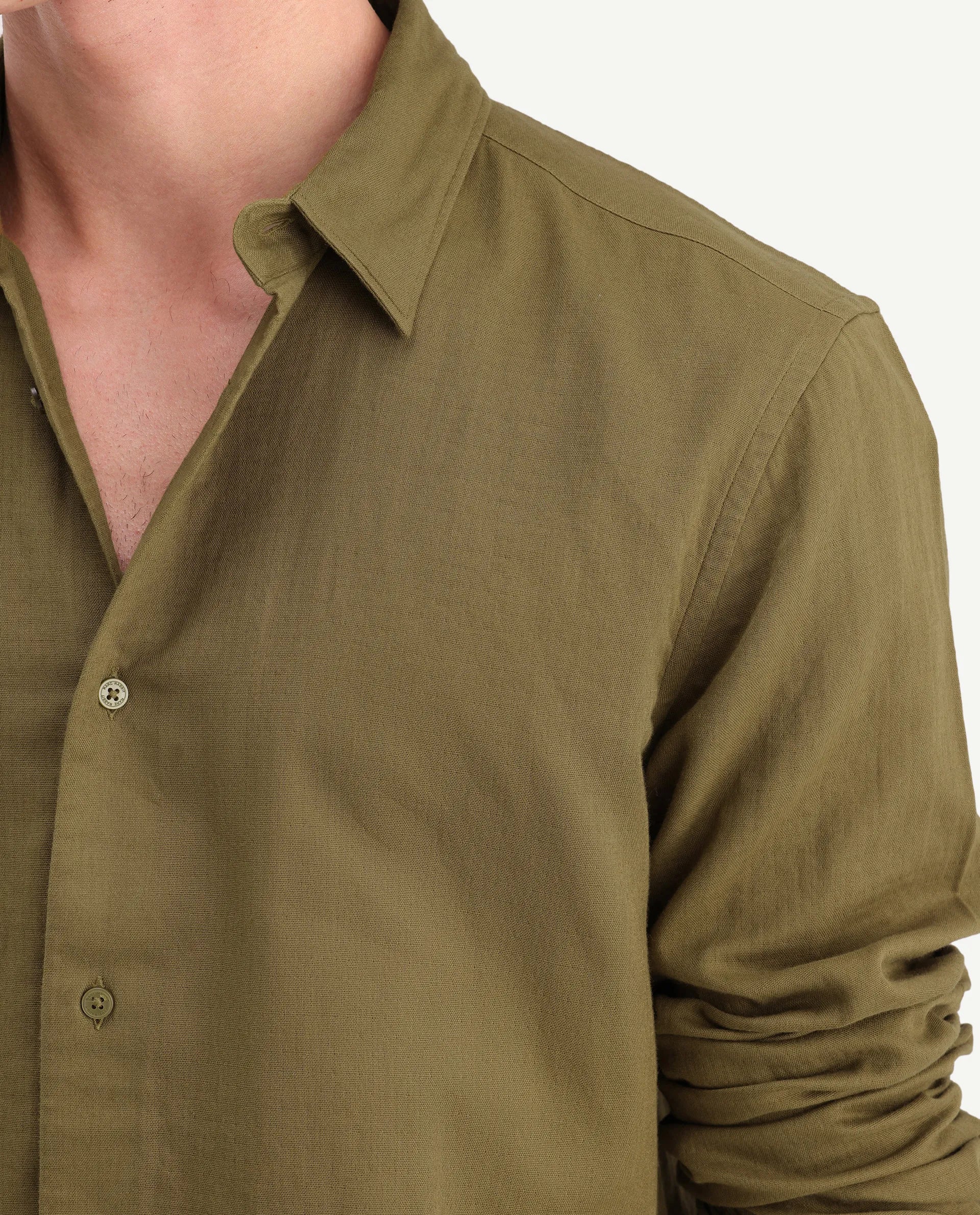 Rare Rabbit Men's Layer-Ls-Aw26 Dusky Green Cotton Spread Collar Regular Plain Shirt