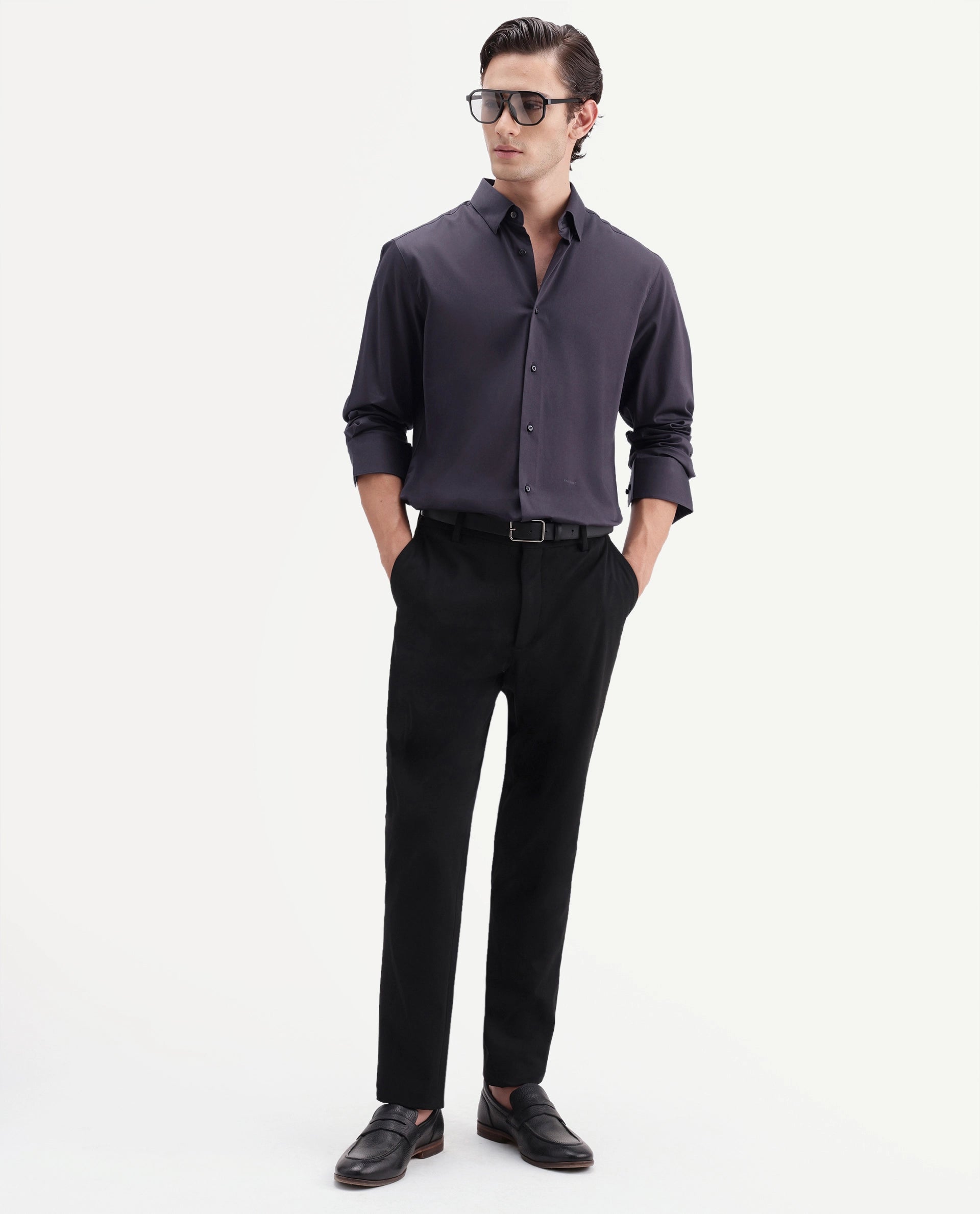Rare Rabbit Men's Como-Aw26 Dusky Purple Cotton Blend Spread Collar Regular Plain Shirt
