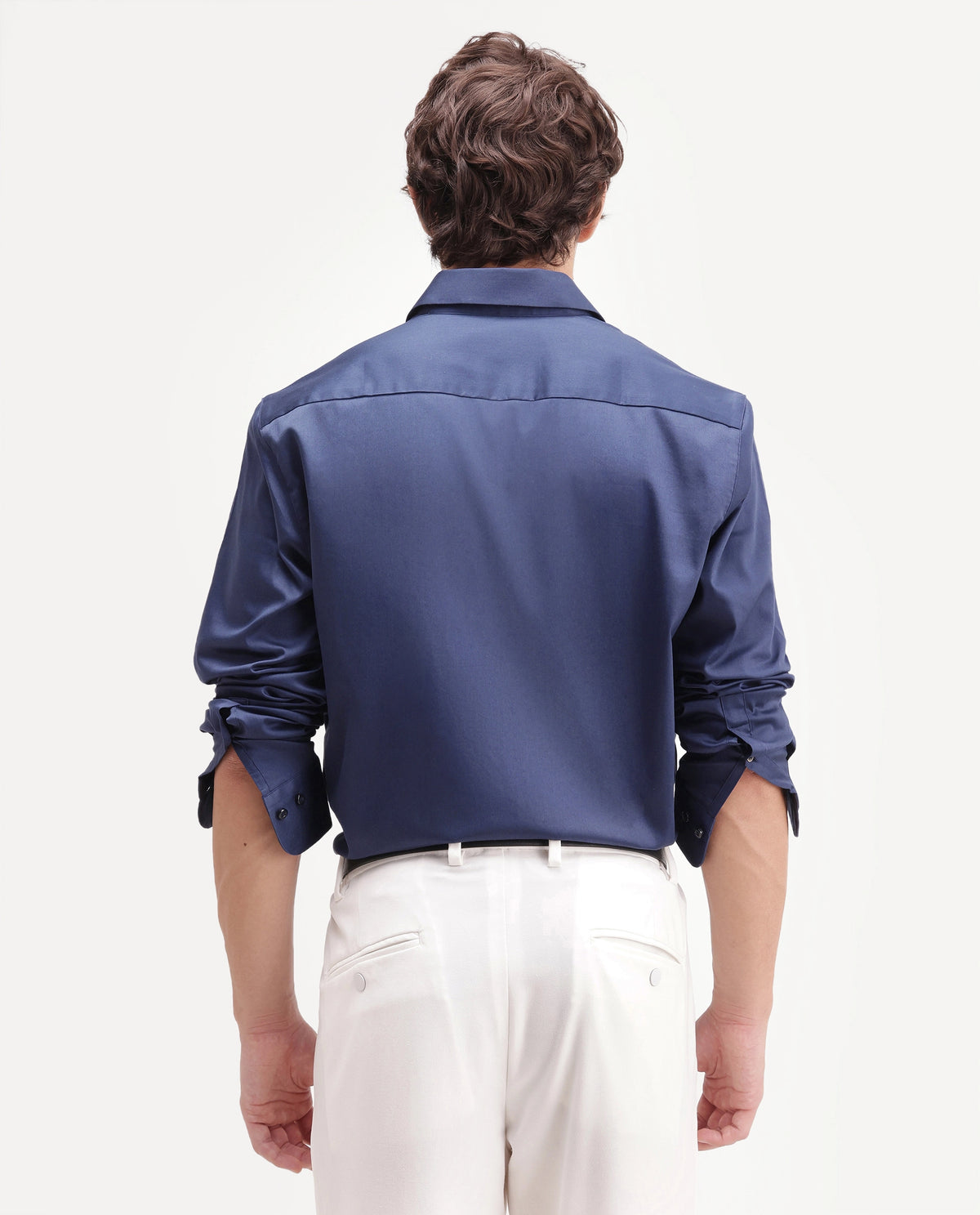 Rare Rabbit Men's Holla-Aw26 Navy Cotton Blend Spread Collar Regular Plain Shirt