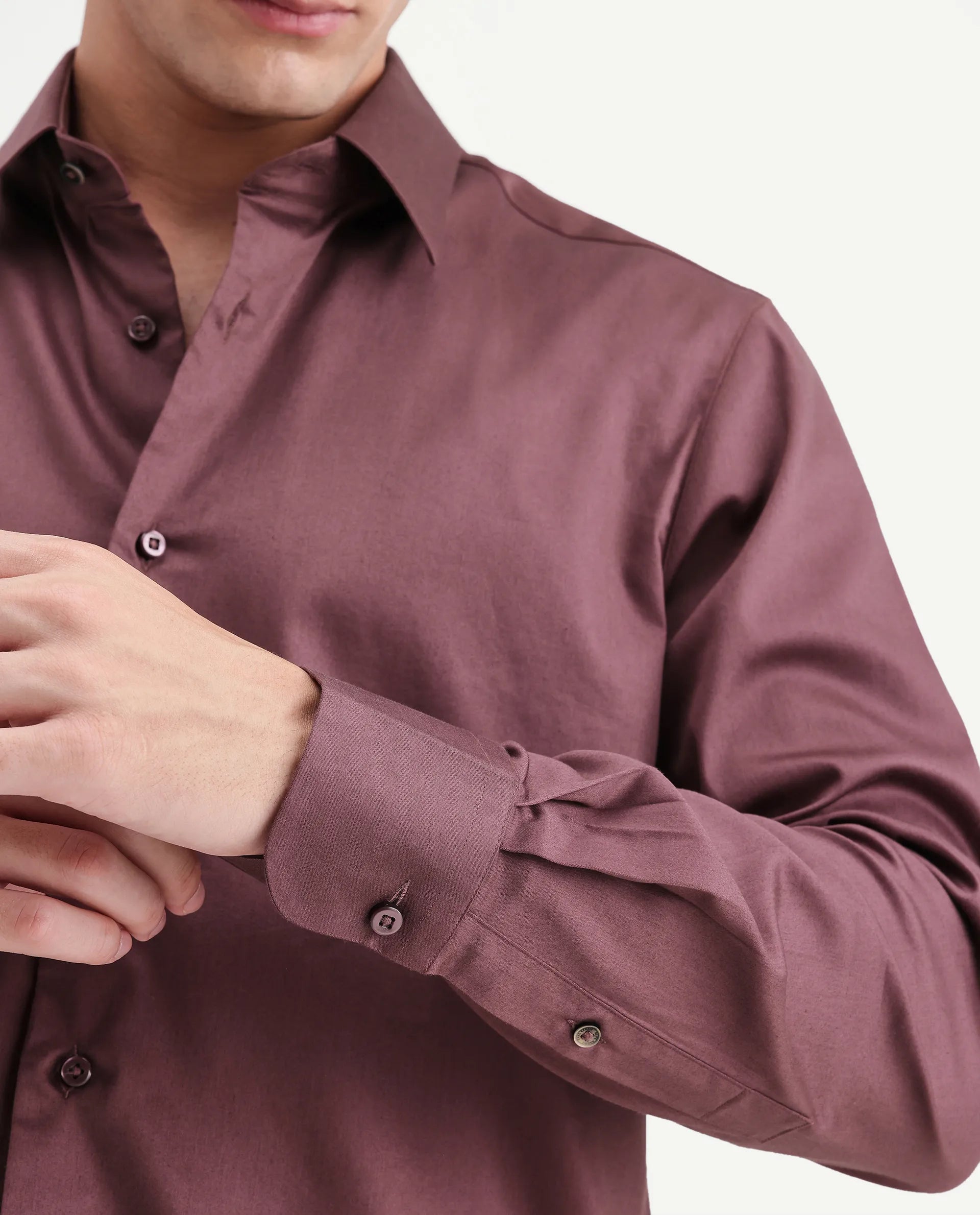 Rare Rabbit Men's Holla-Aw26 Dusky Red Cotton Blend Spread Collar Regular Plain Shirt