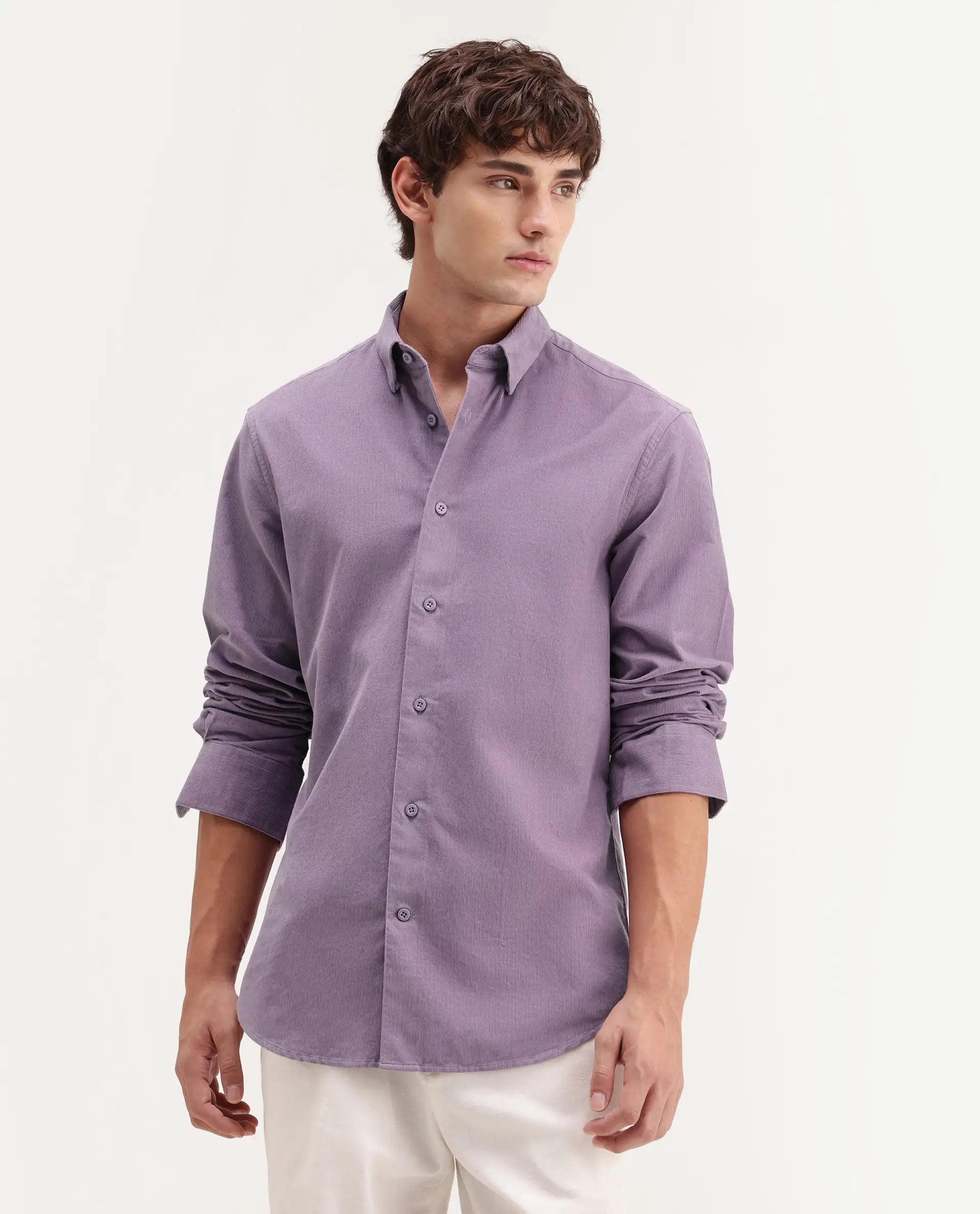Rare Rabbit Men's Buita-Aw26 Light Purple Cotton Spread Collar Regular Fit Plain Shirt