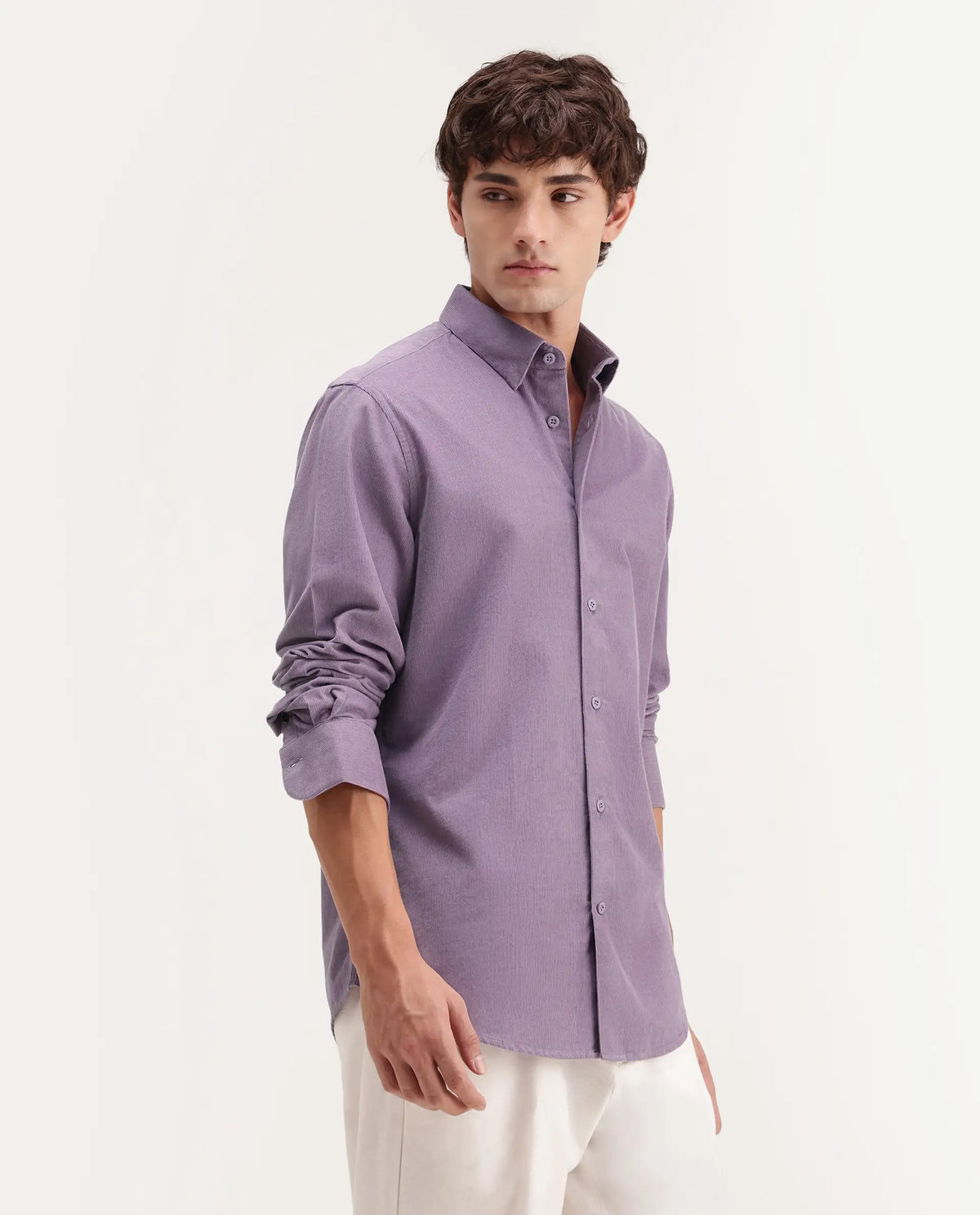 Rare Rabbit Men's Buita-Aw26 Light Purple Cotton Spread Collar Regular Fit Plain Shirt