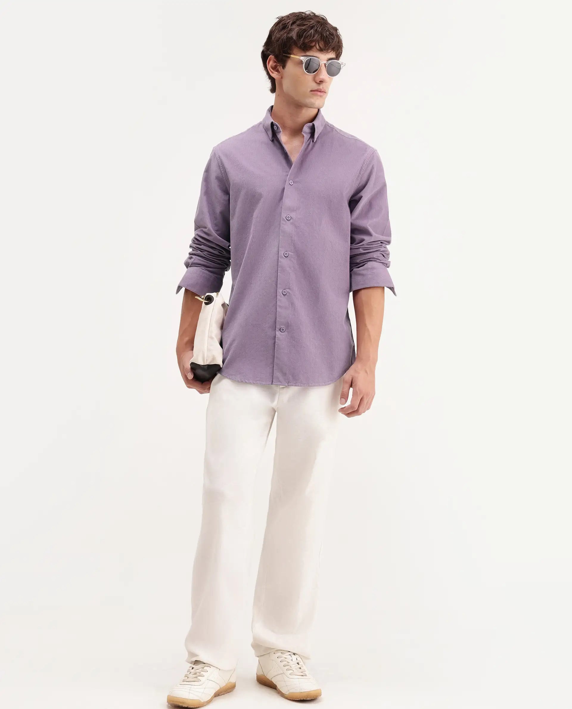 Rare Rabbit Men's Buita-Aw26 Light Purple Cotton Spread Collar Regular Fit Plain Shirt