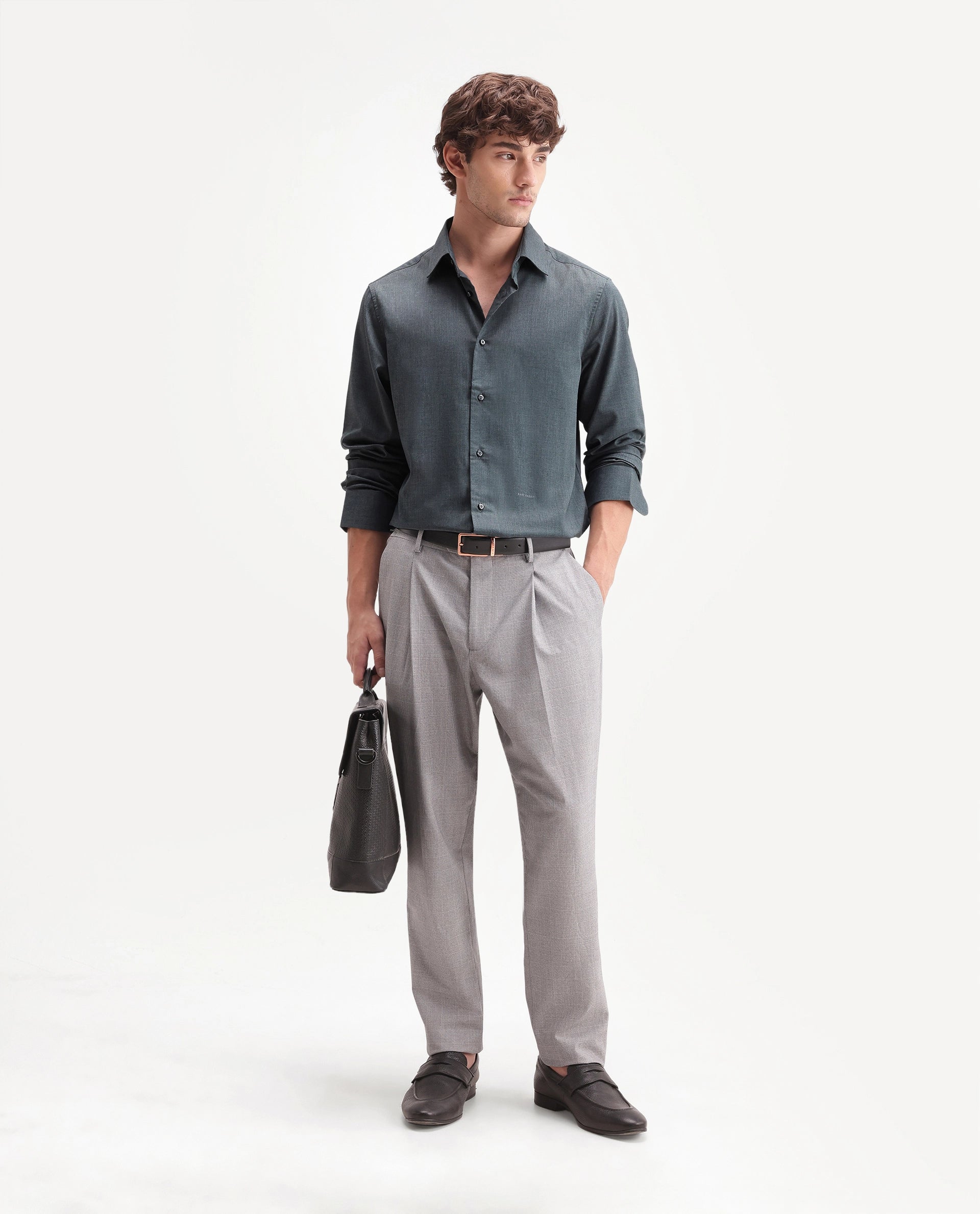 Rare Rabbit Men's Gunjo-Aw26 Teal Polyester Blend Spread Collar Regular Plain Shirt