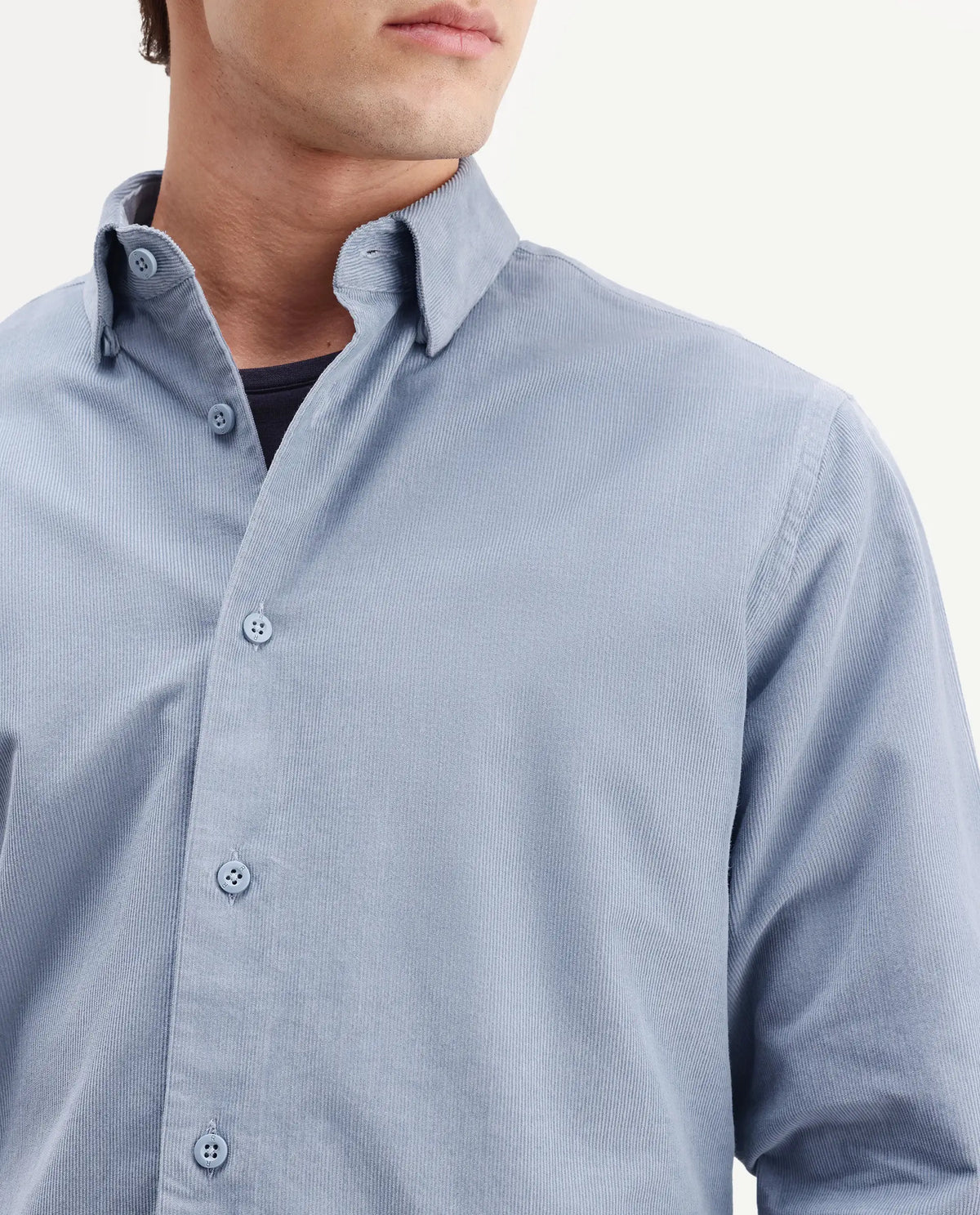 Rare Rabbit Men's Buita-Aw26 Dusky Blue Cotton Spread Collar Regular Fit Plain Shirt
