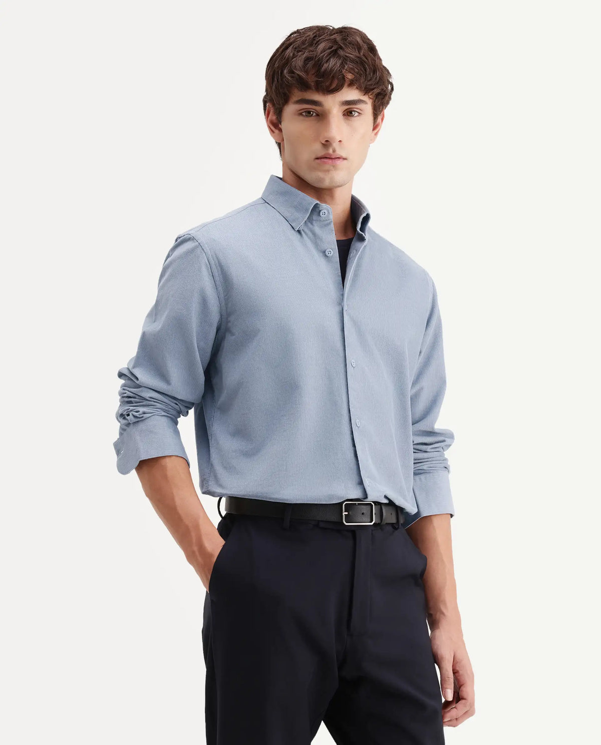 Rare Rabbit Men's Buita-Aw26 Dusky Blue Cotton Spread Collar Regular Fit Plain Shirt