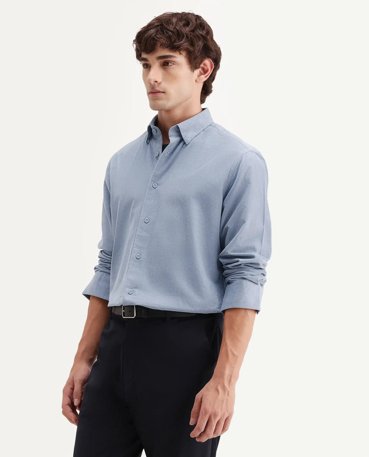 Rare Rabbit Men's Buita-Aw26 Dusky Blue Cotton Spread Collar Regular Fit Plain Shirt