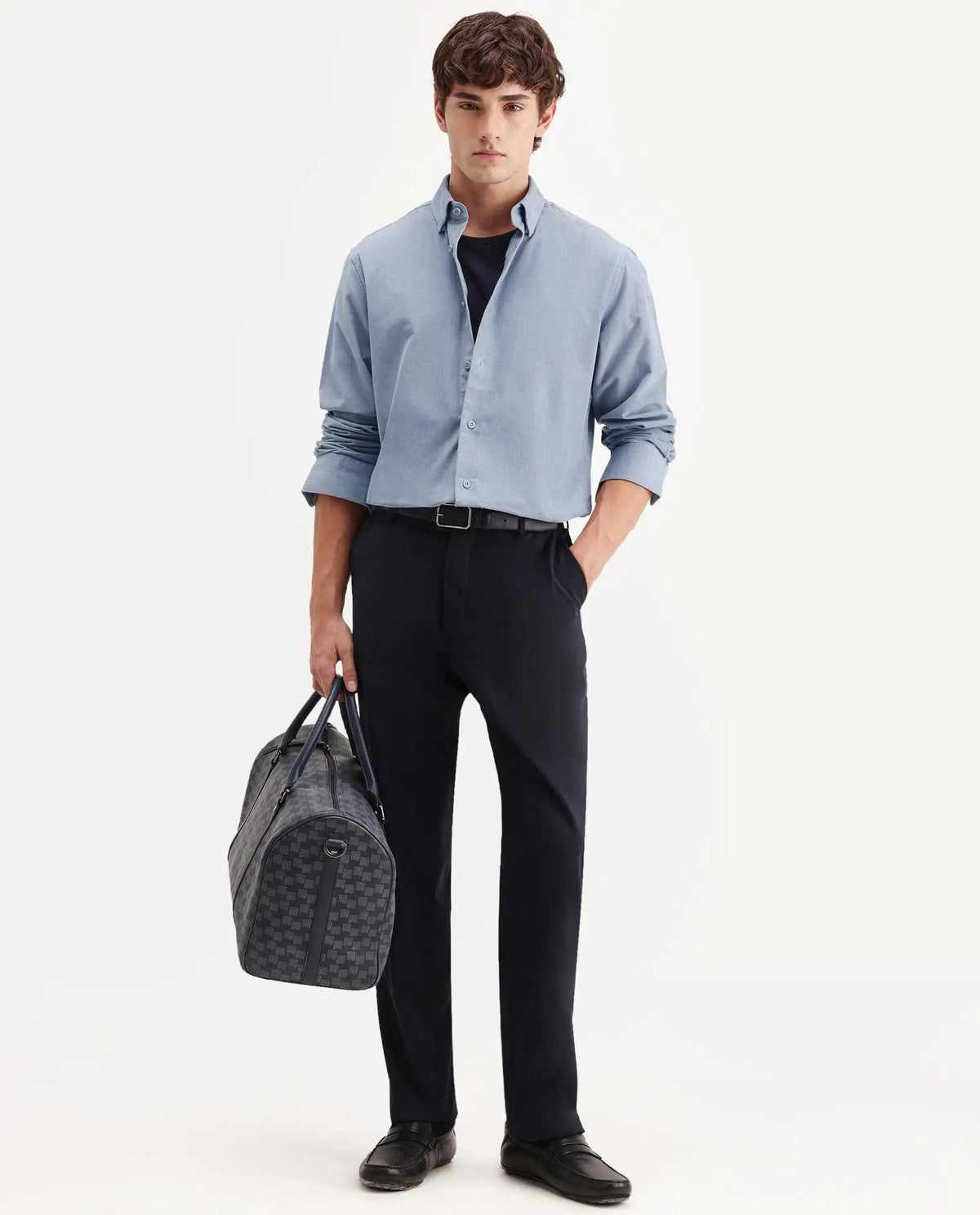 Rare Rabbit Men's Buita-Aw26 Dusky Blue Cotton Spread Collar Regular Fit Plain Shirt