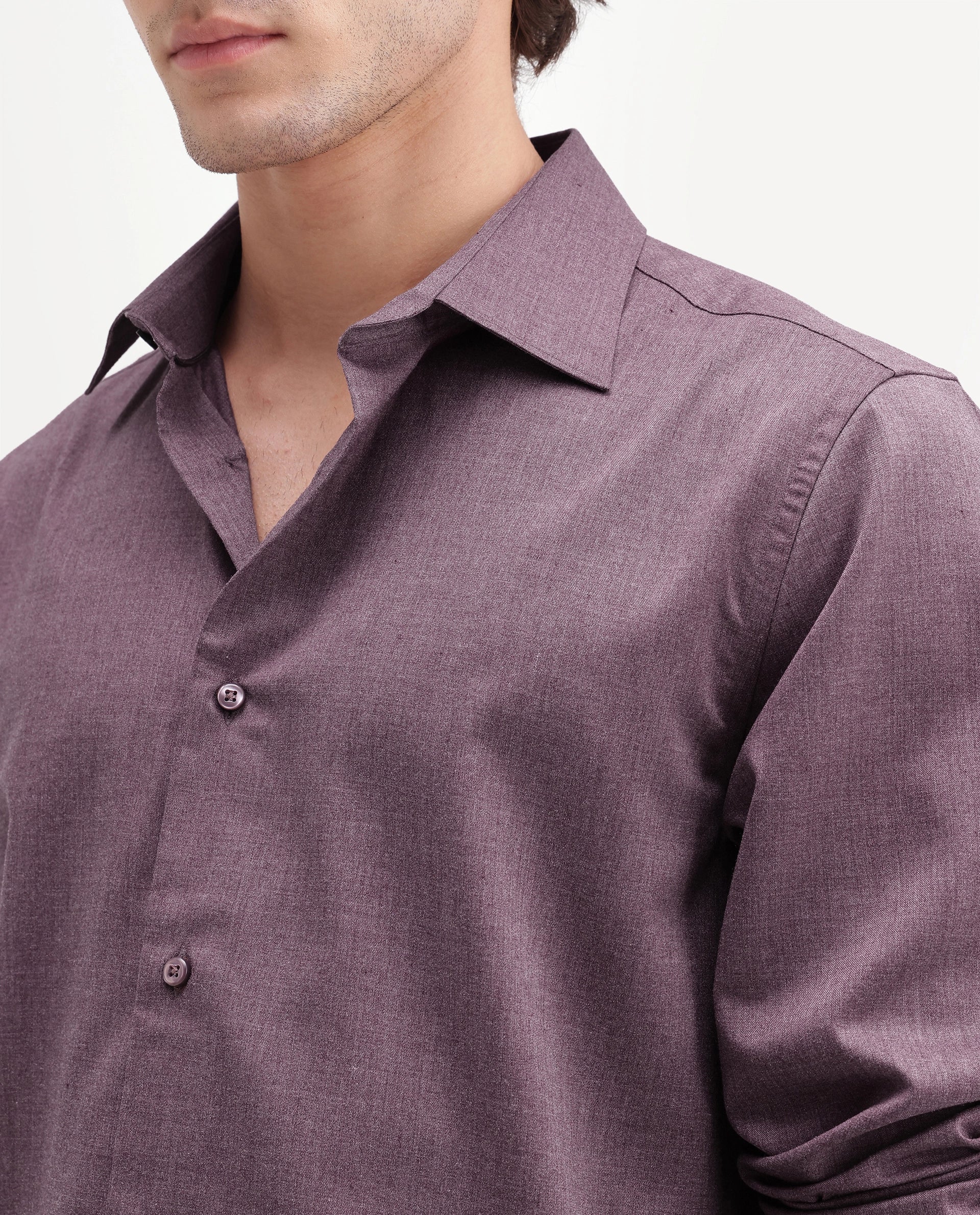 Rare Rabbit Men's Gunjo-Aw26 Dusky Purple Polyester Blend Spread Collar Regular Plain Shirt