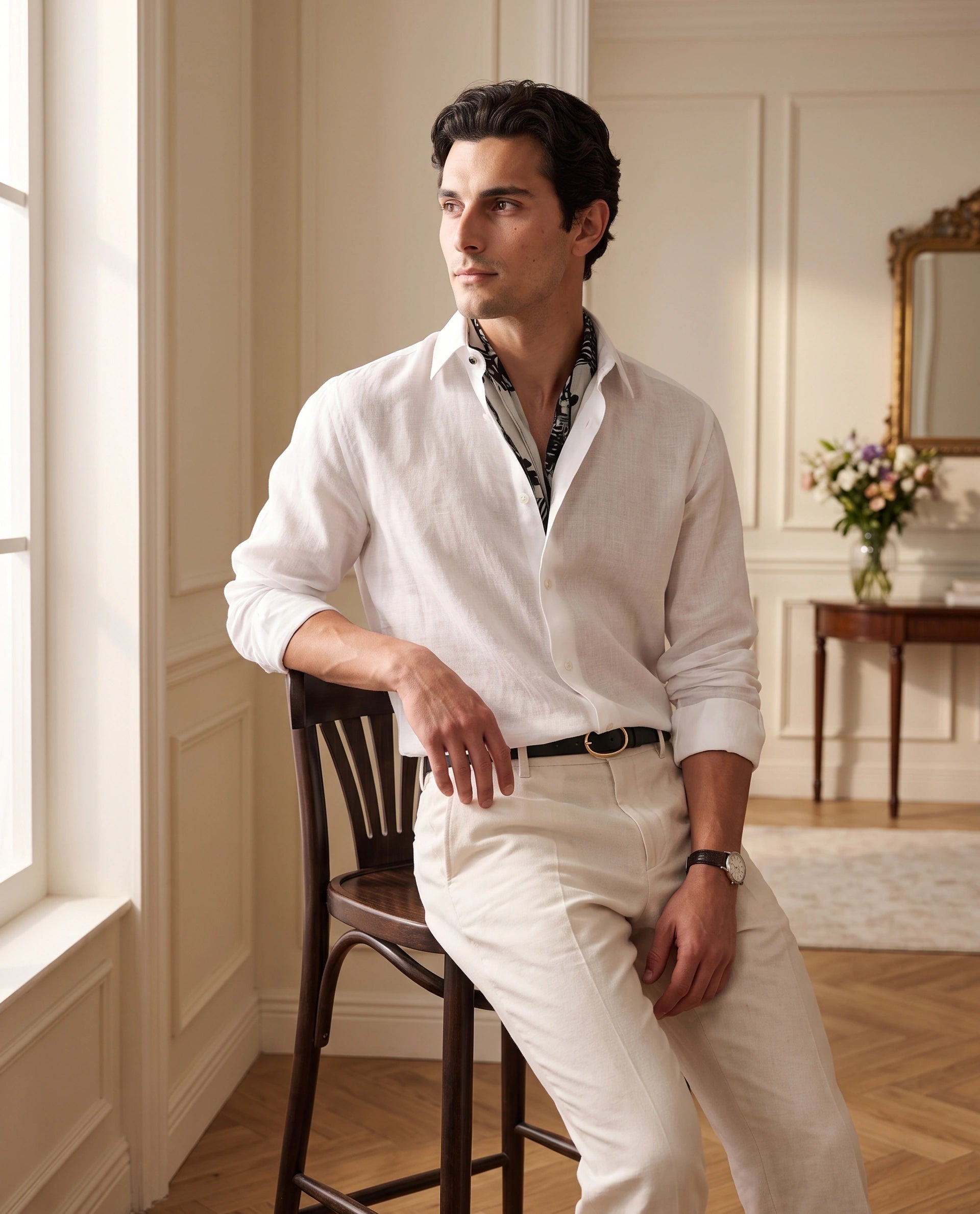 Rare Rabbit Men's Linex-Ls-Aw26 White Linen Blend Spread Collar Regular Fit Plain Shirt