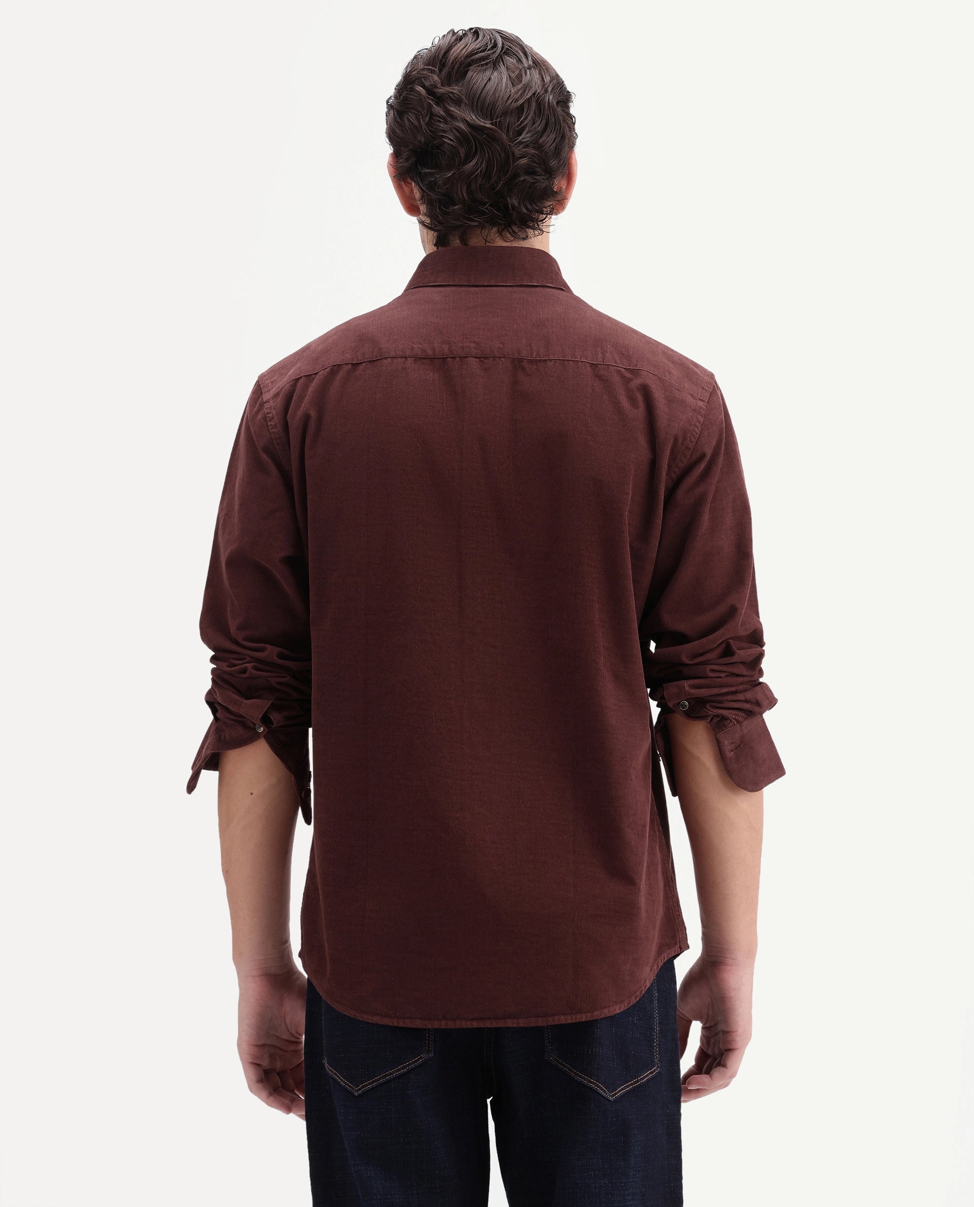Rare Rabbit Men's Buita-Aw26 Dark Red Cotton Spread Collar Regular Fit Plain Shirt