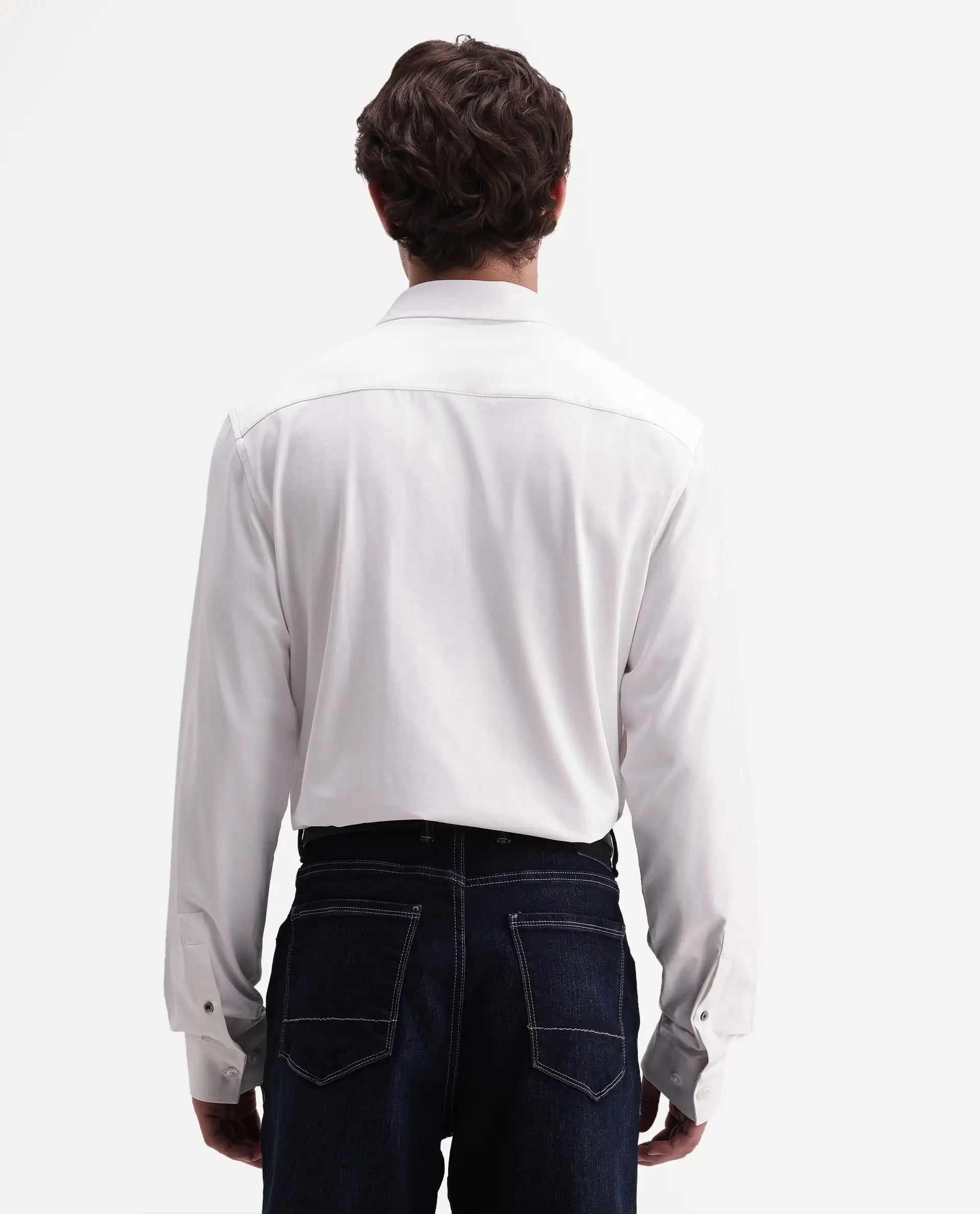 Rare Rabbit Men's Tour-Aw26 White Cotton Blend Spread Collar Regular Plain Shirt