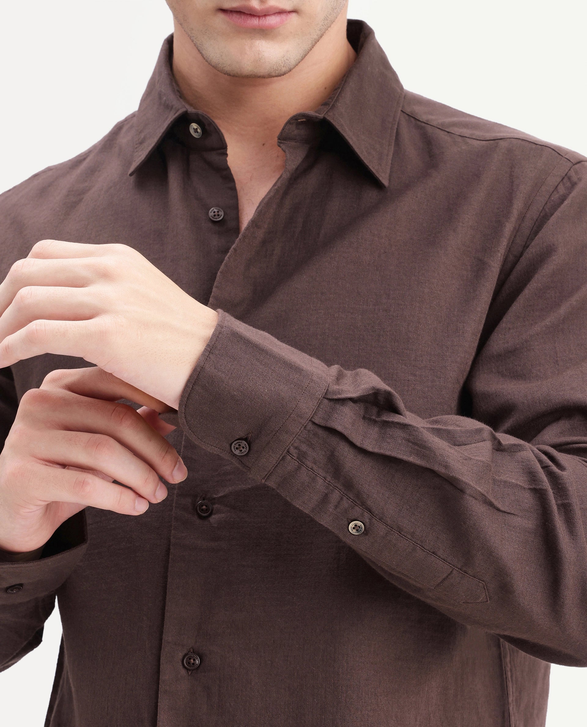 Rare Rabbit Men's Layer-Ls-Aw26 Dusky Brown Cotton Spread Collar Regular Plain Shirt