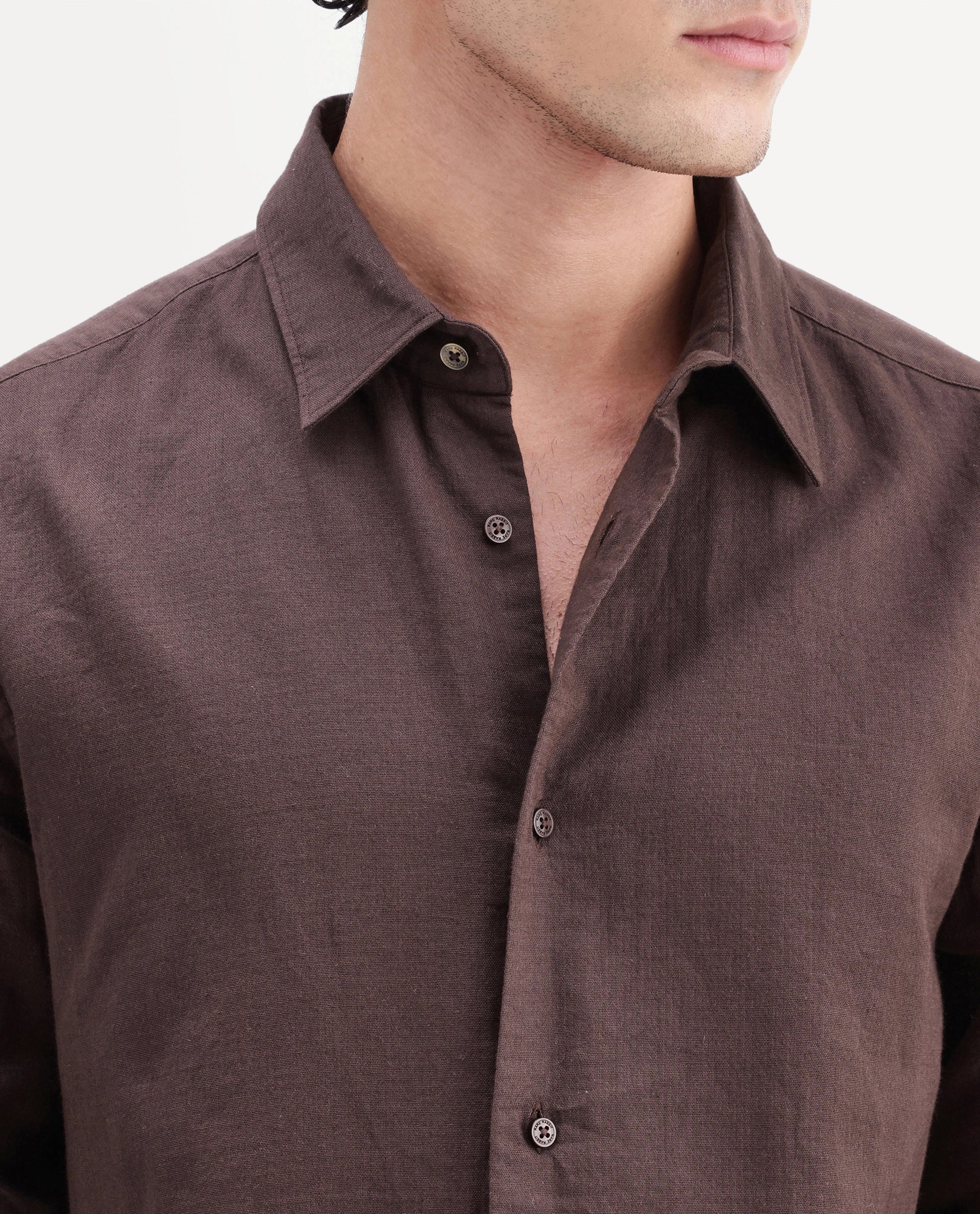Rare Rabbit Men's Layer-Ls-Aw26 Dusky Brown Cotton Spread Collar Regular Plain Shirt