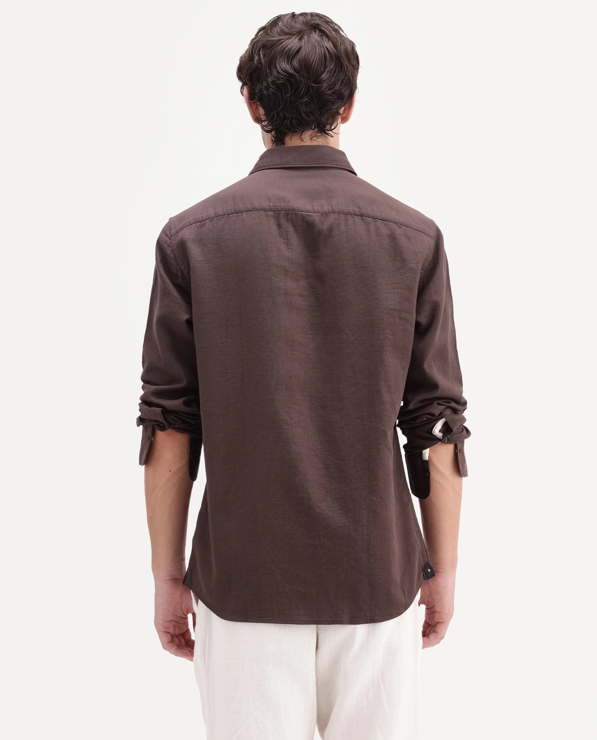 Rare Rabbit Men's Layer-Ls-Aw26 Dusky Brown Cotton Spread Collar Regular Plain Shirt