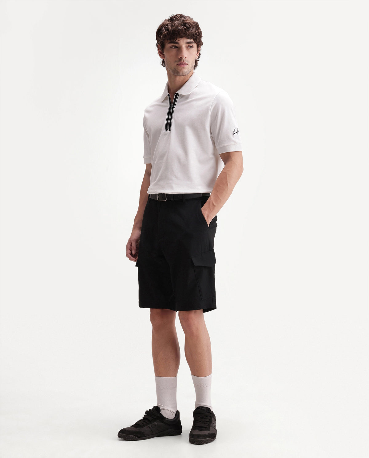 Rare Rabbit Men's Tripco-Aw26 Black Polyester Blend Fabric Regular Fit Plain Cargo Shorts