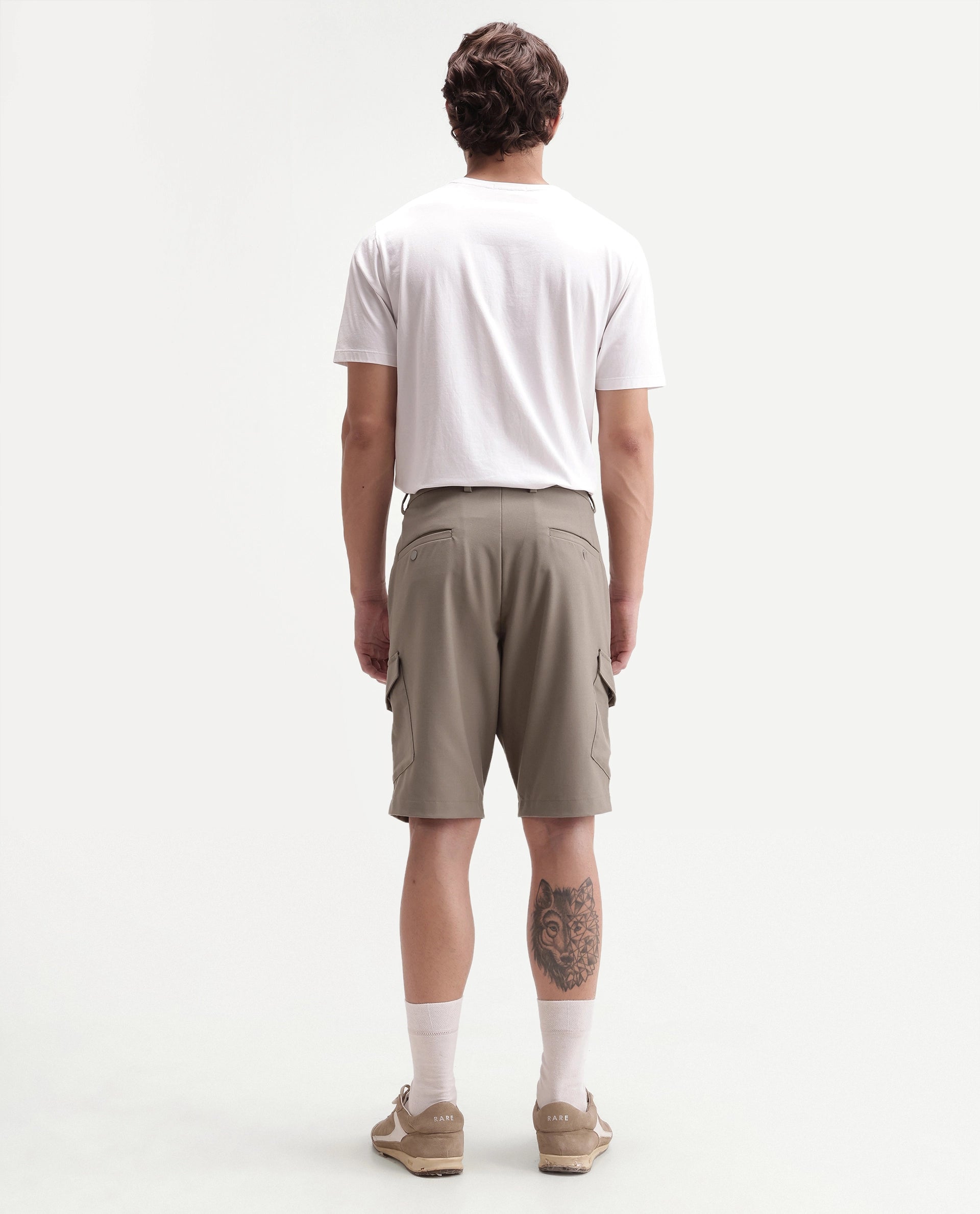 Rare Rabbit Men's Tripco-Aw26 Beige Polyester Blend Fabric Regular Fit Plain Cargo Shorts