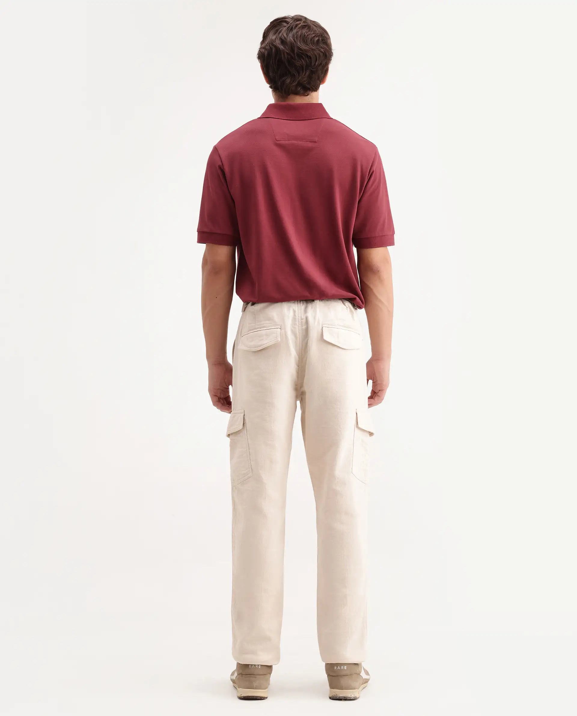 Rare Rabbit Men's Presso-Aw26 Off White Cotton Fabric Regular Fit Plain Cargo Trouser