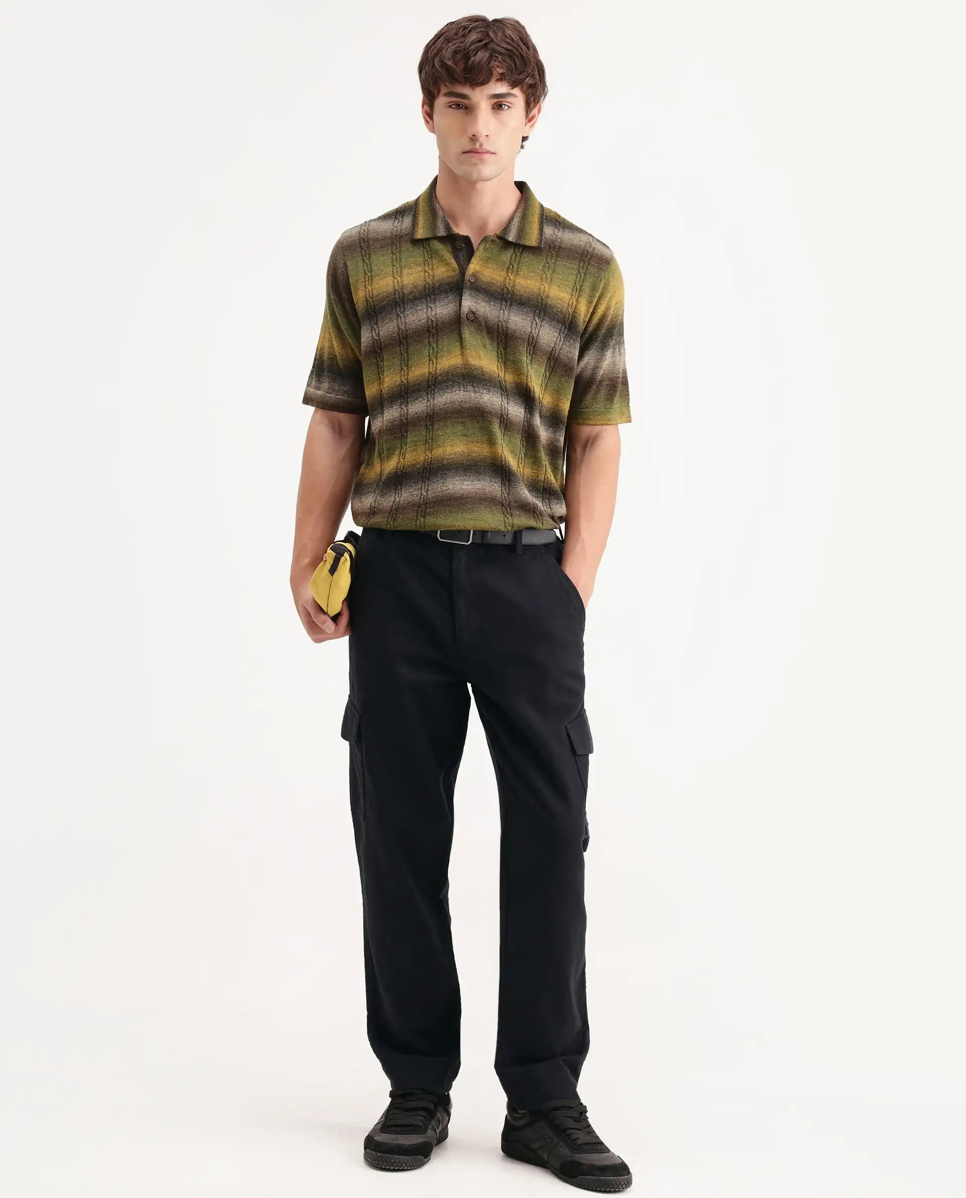 Rare Rabbit Men's Presso-Aw26 Black Cotton Fabric Regular Fit Plain Trouser