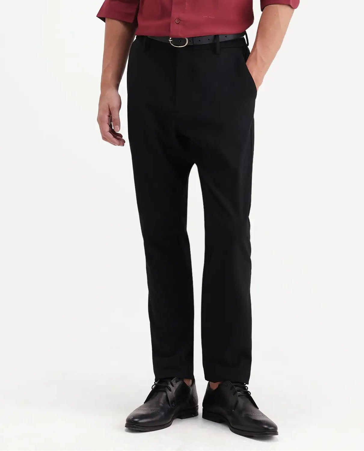 Rare Rabbit Men's Travel-Aw26 Black Polyester Blend Fabric Regular Fit Plain Trouser
