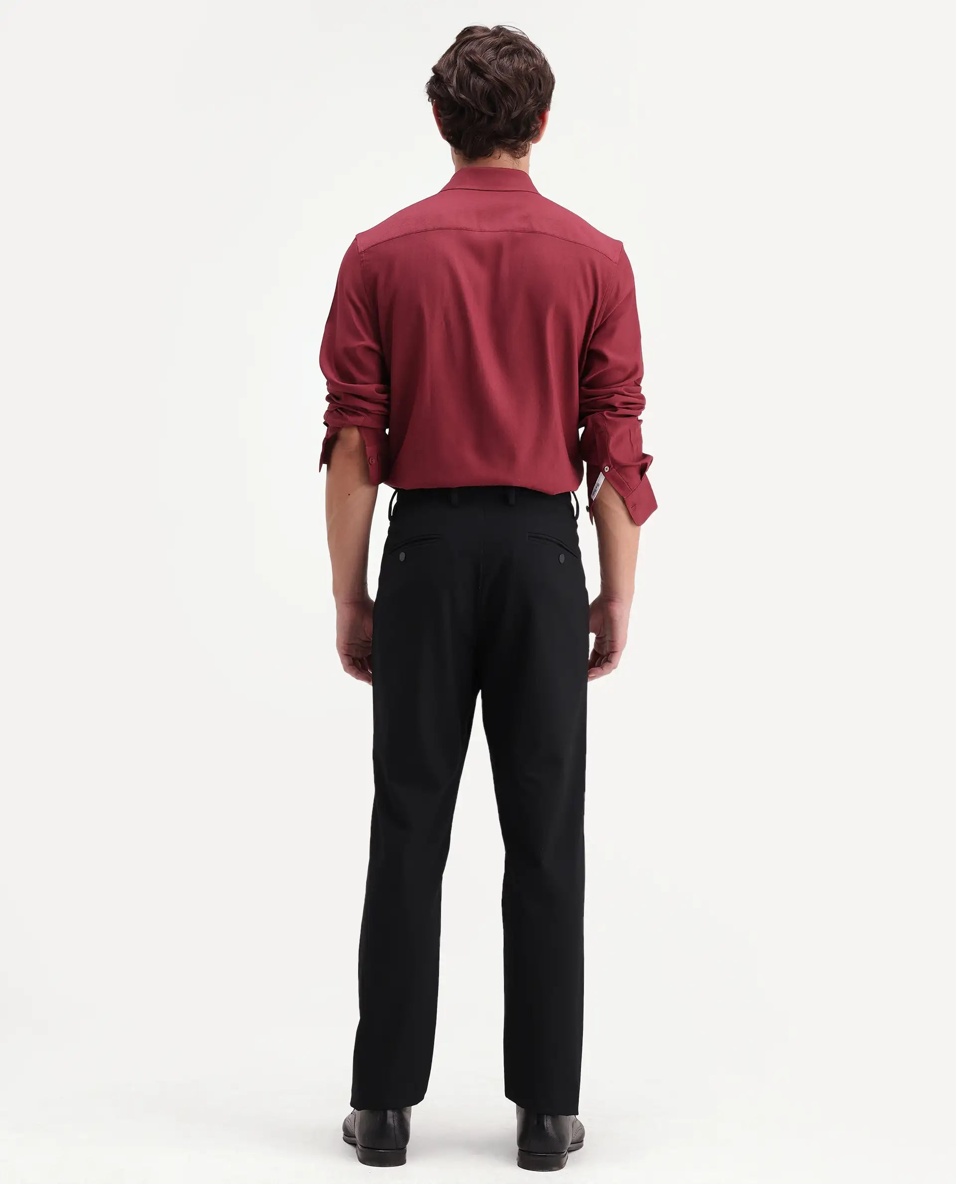 Rare Rabbit Men's Travel-Aw26 Black Polyester Blend Fabric Regular Fit Plain Trouser