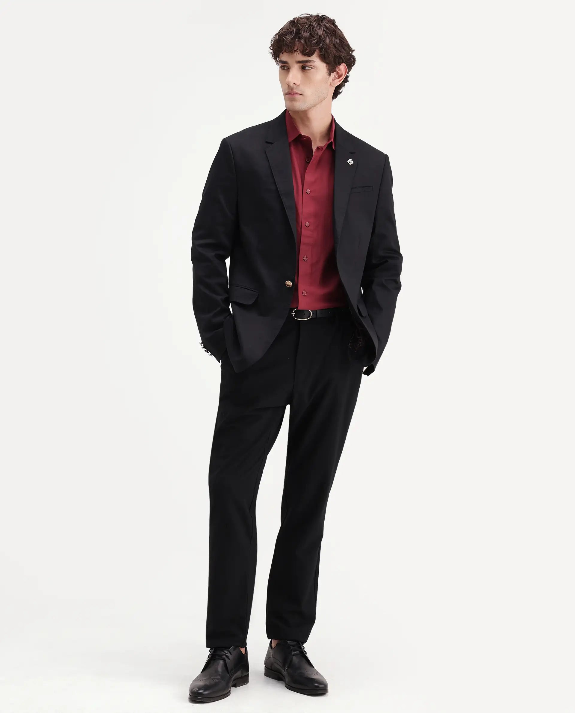 Rare Rabbit Men's Travel-Aw26 Black Polyester Blend Fabric Regular Fit Plain Trouser