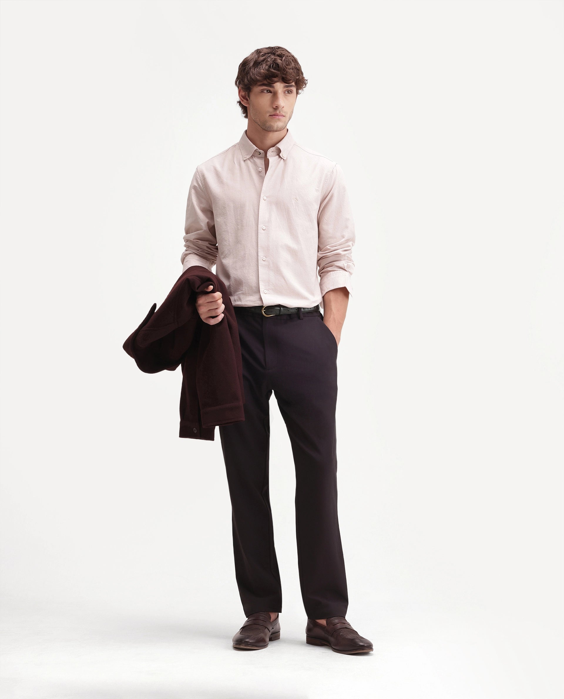 Rare Rabbit Men's Travel-Aw26 Dark Maroon Polyester Blend Fabric Regular Fit Plain Trouser