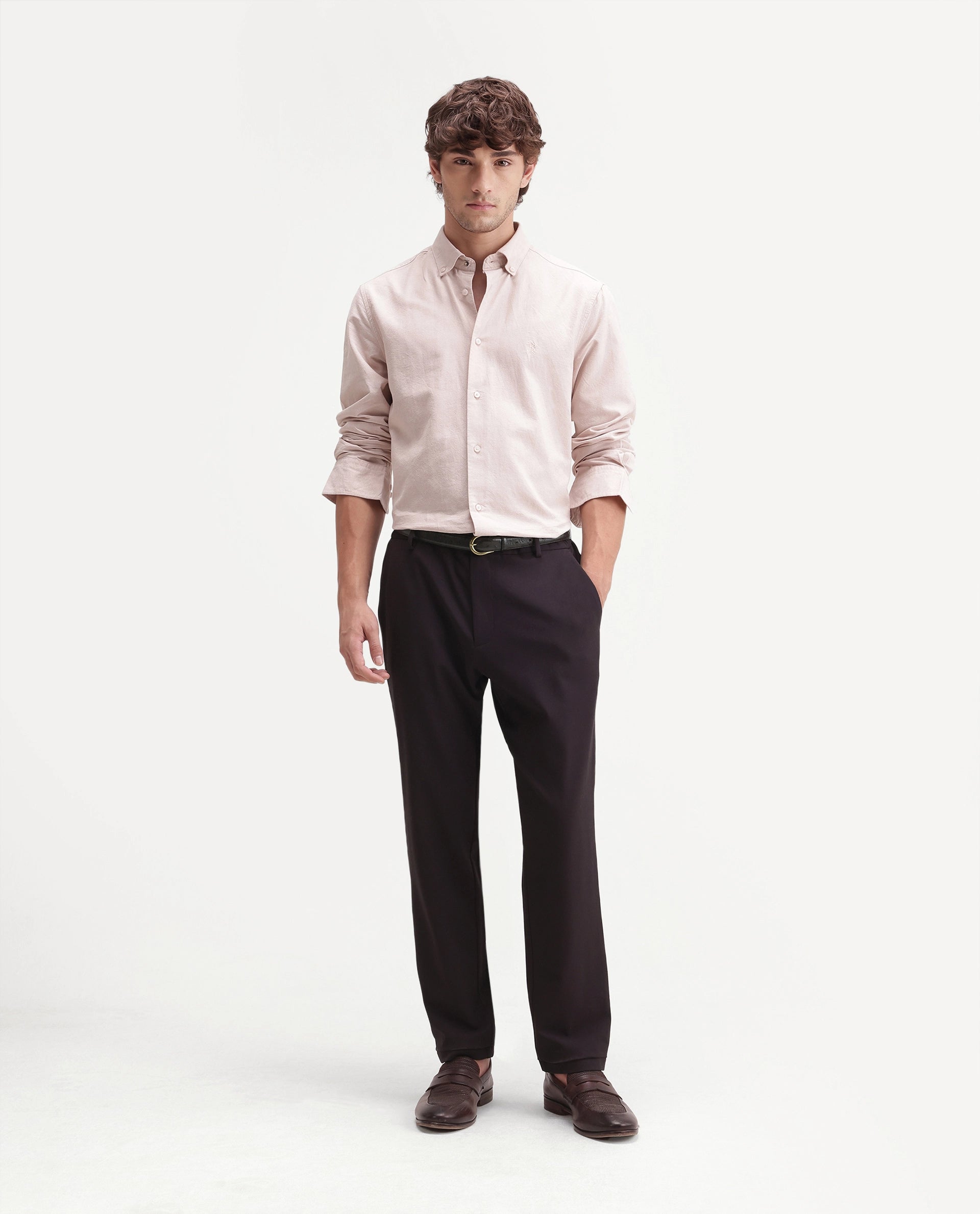 Rare Rabbit Men's Travel-Aw26 Dark Maroon Polyester Blend Fabric Regular Fit Plain Trouser