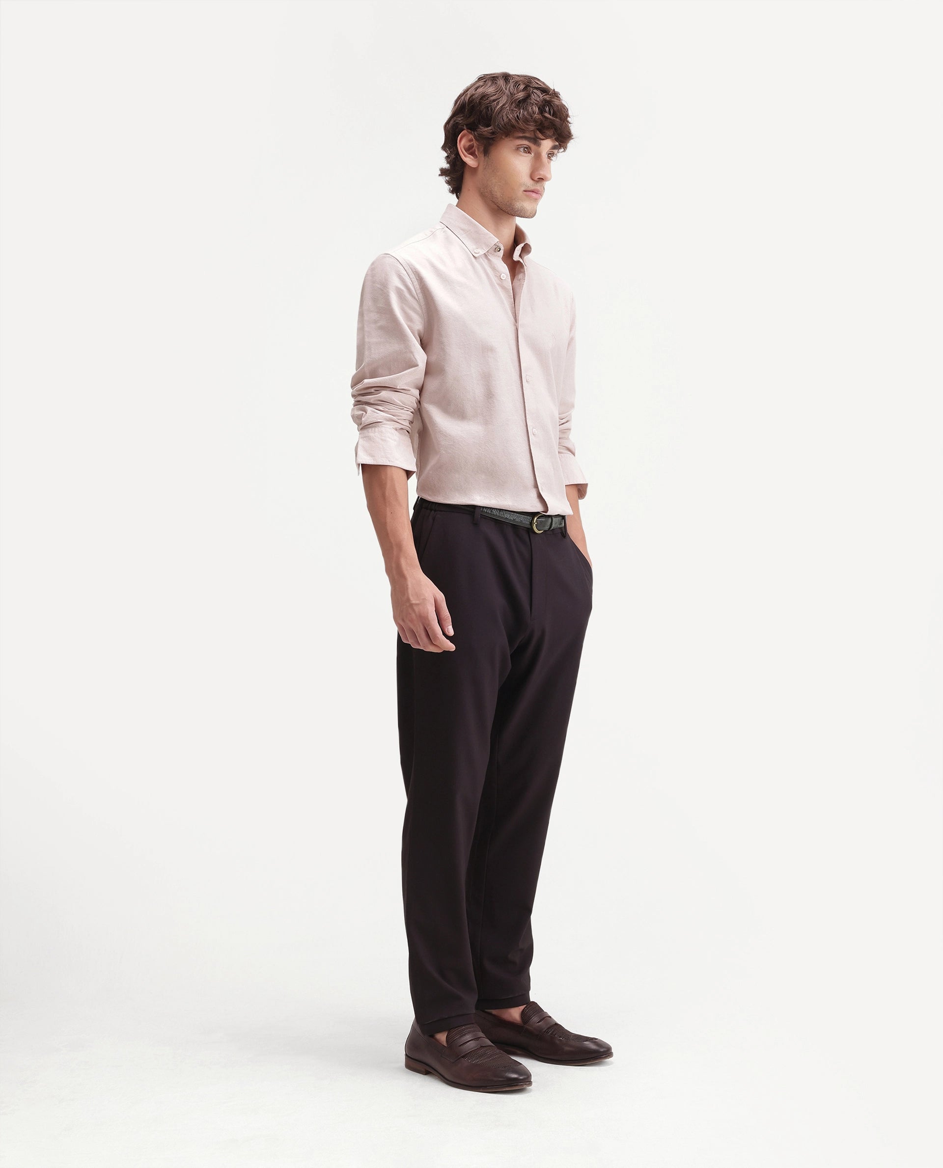 Rare Rabbit Men's Travel-Aw26 Dark Maroon Polyester Blend Fabric Regular Fit Plain Trouser