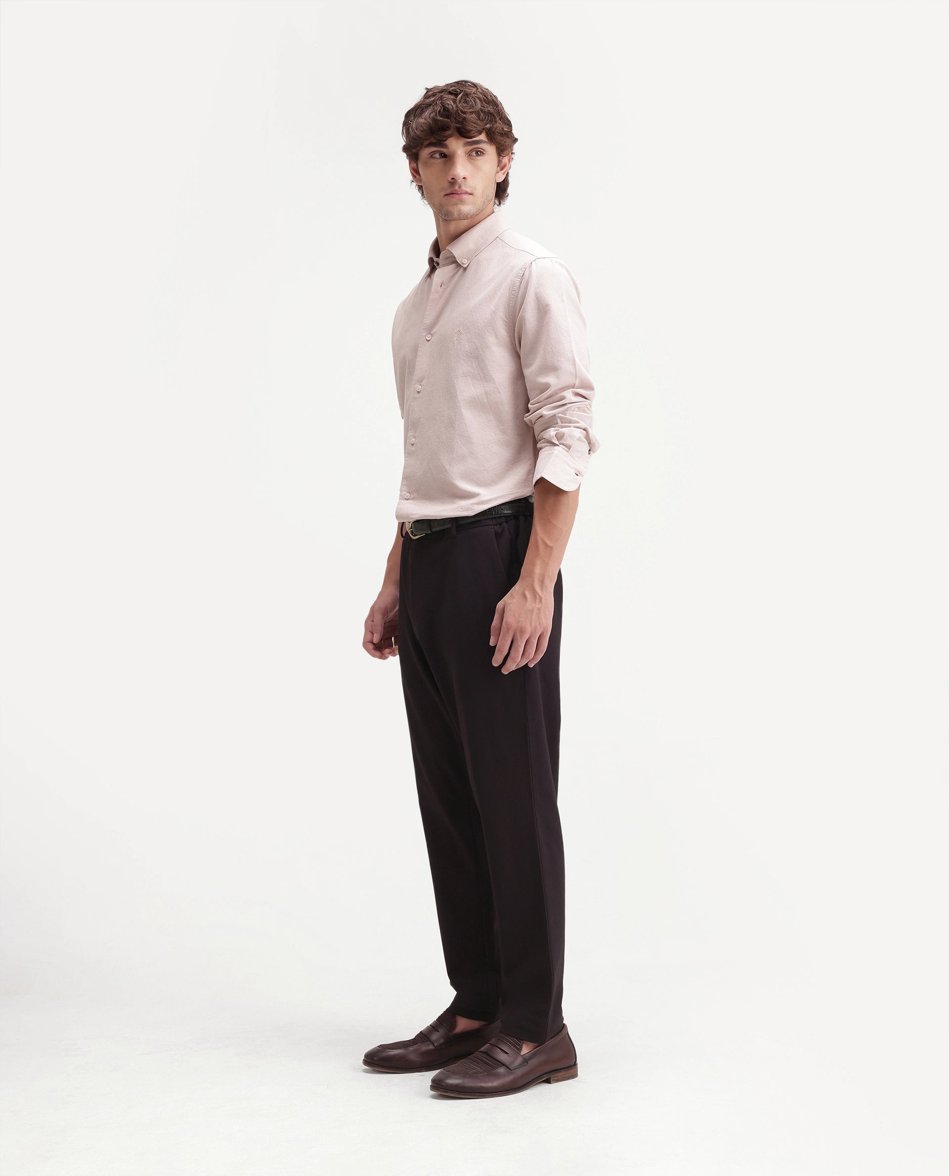 Rare Rabbit Men's Travel-Aw26 Dark Maroon Polyester Blend Fabric Regular Fit Plain Trouser
