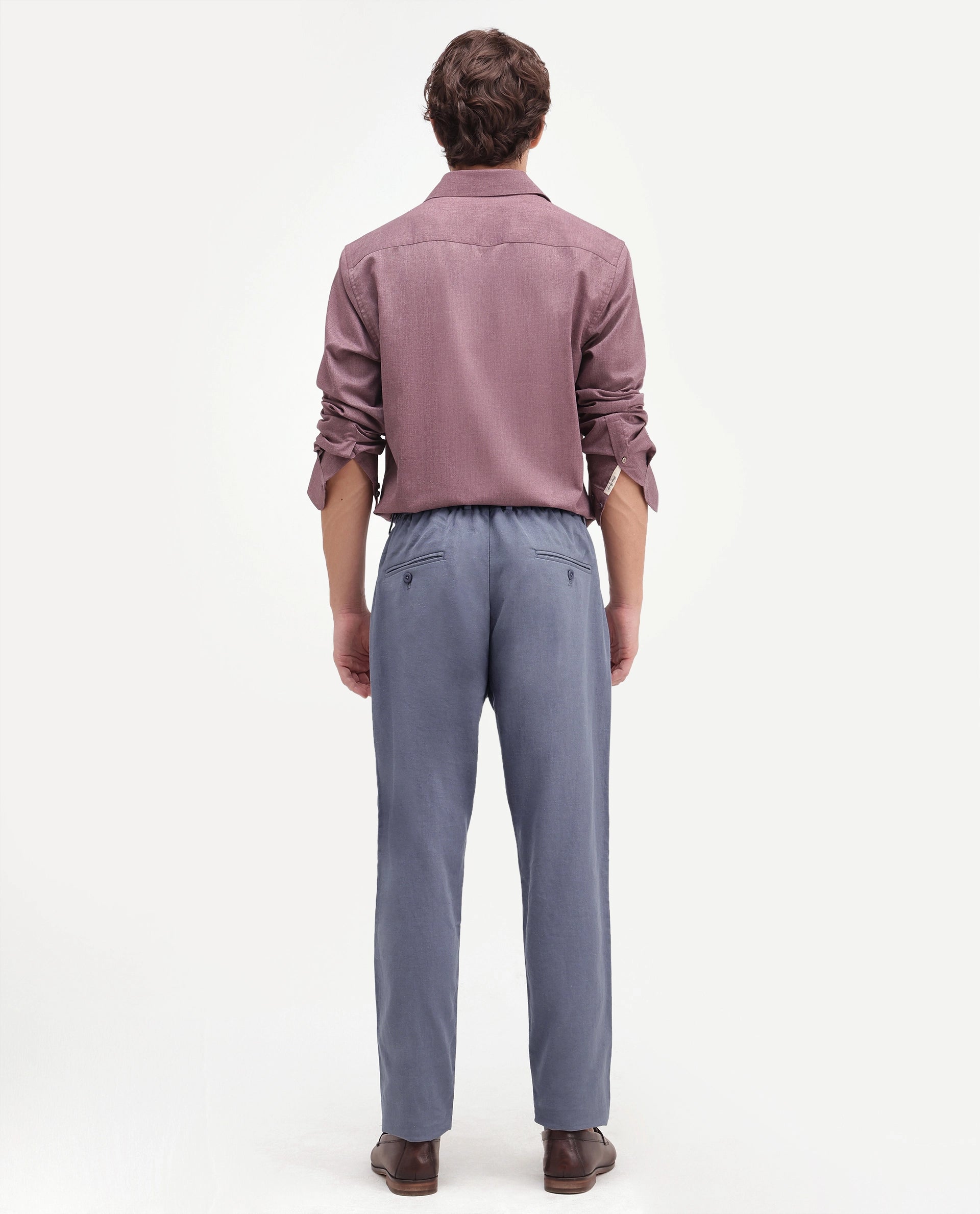Rare Rabbit Men's Jomo-Aw26 Dusky Grey Linen Blend Fabric Regular Fit Plain Trouser