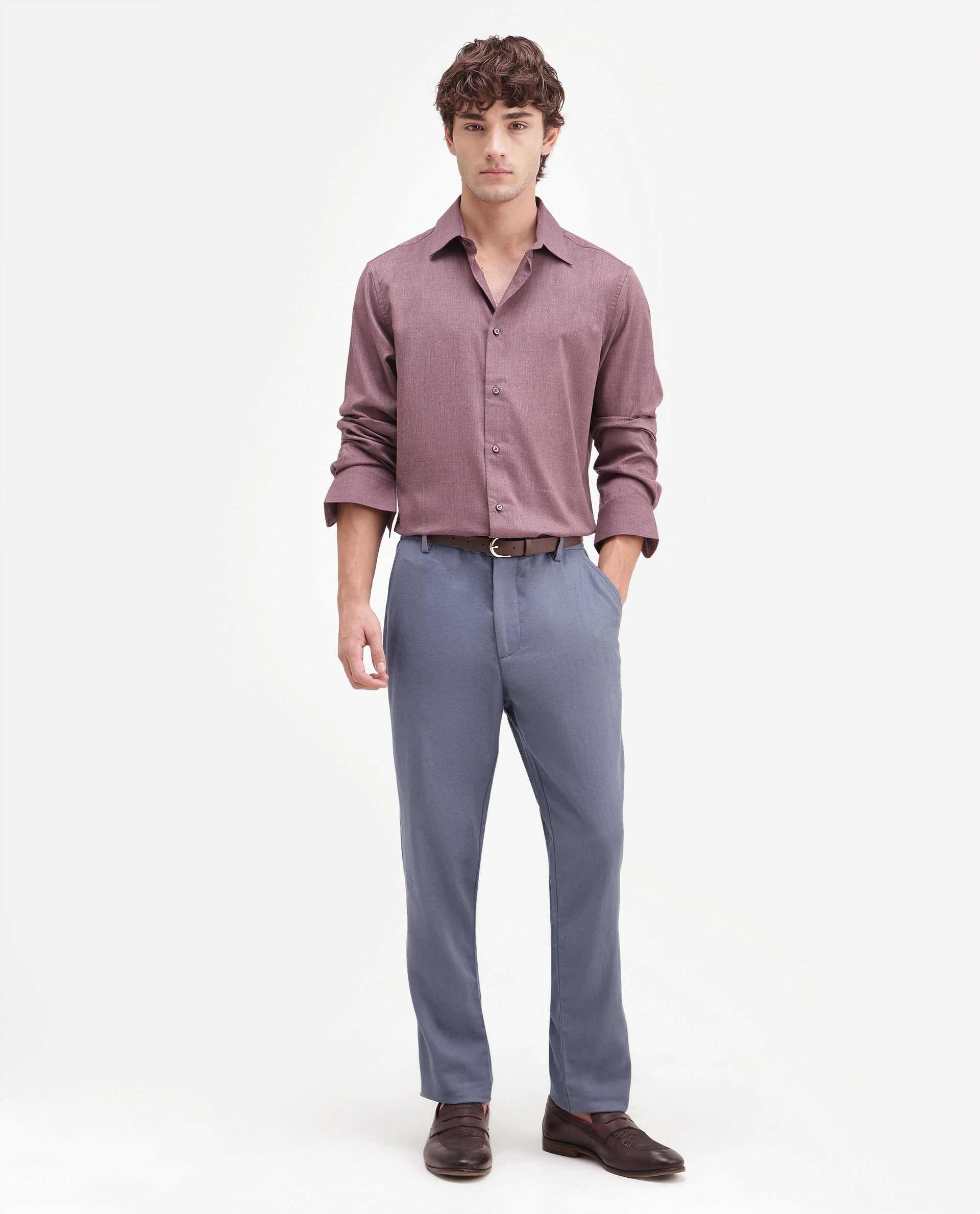 Rare Rabbit Men's Jomo-Aw26 Dusky Grey Linen Blend Fabric Regular Fit Plain Trouser