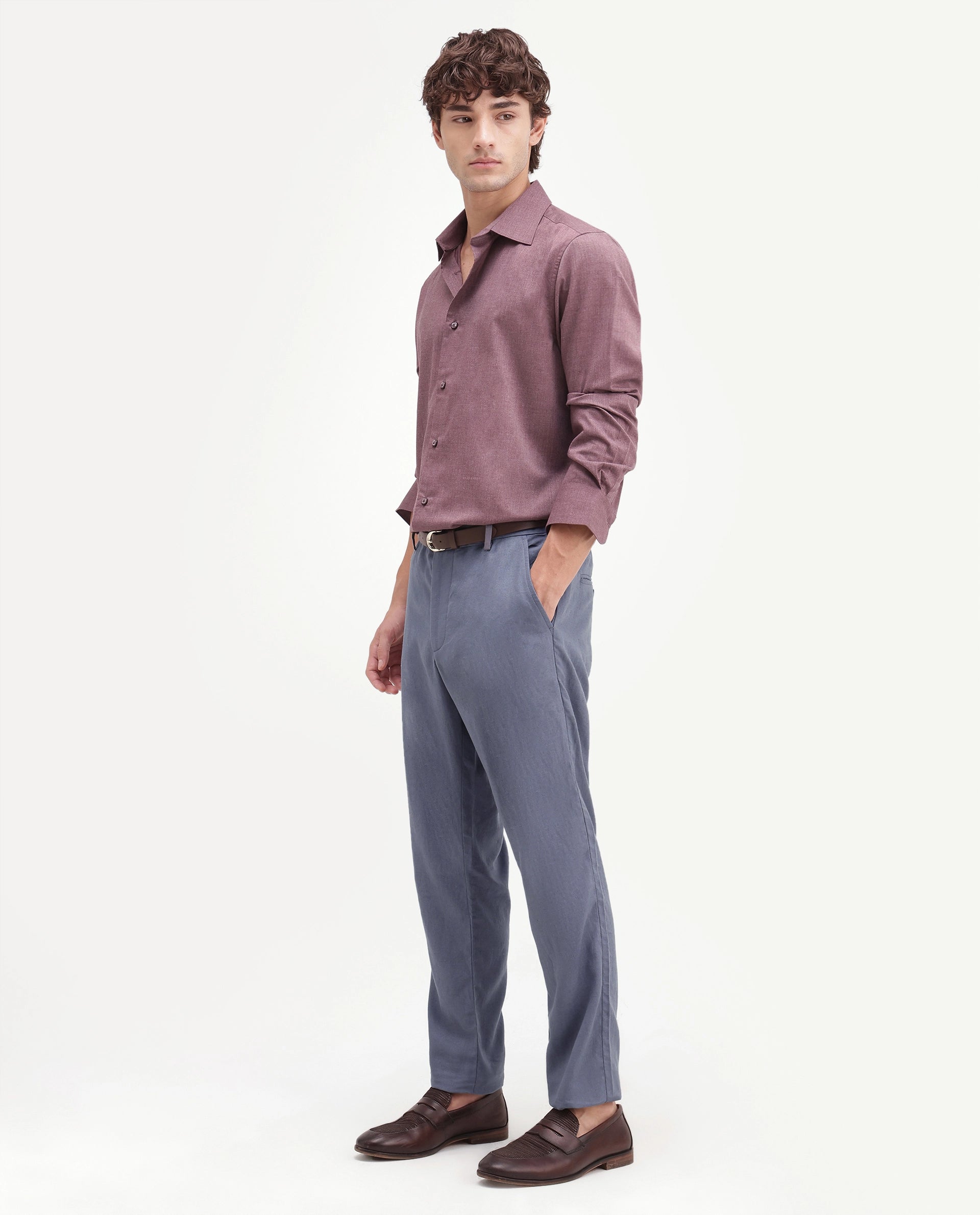 Rare Rabbit Men's Jomo-Aw26 Dusky Grey Linen Blend Fabric Regular Fit Plain Trouser