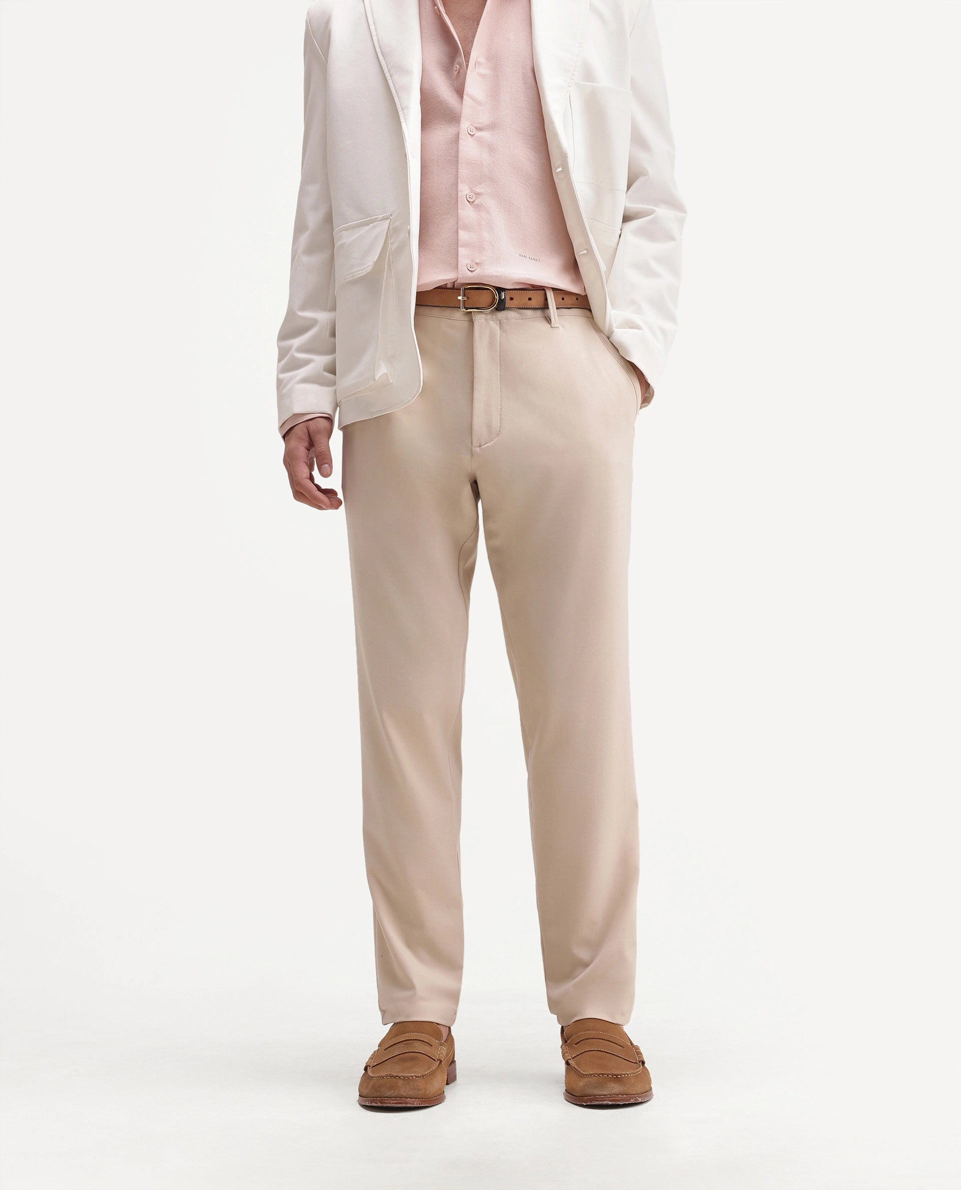 Rare Rabbit Men's Driver-Aw26 Off White Polyester Blend Fabric Regular Fit Plain Trouser