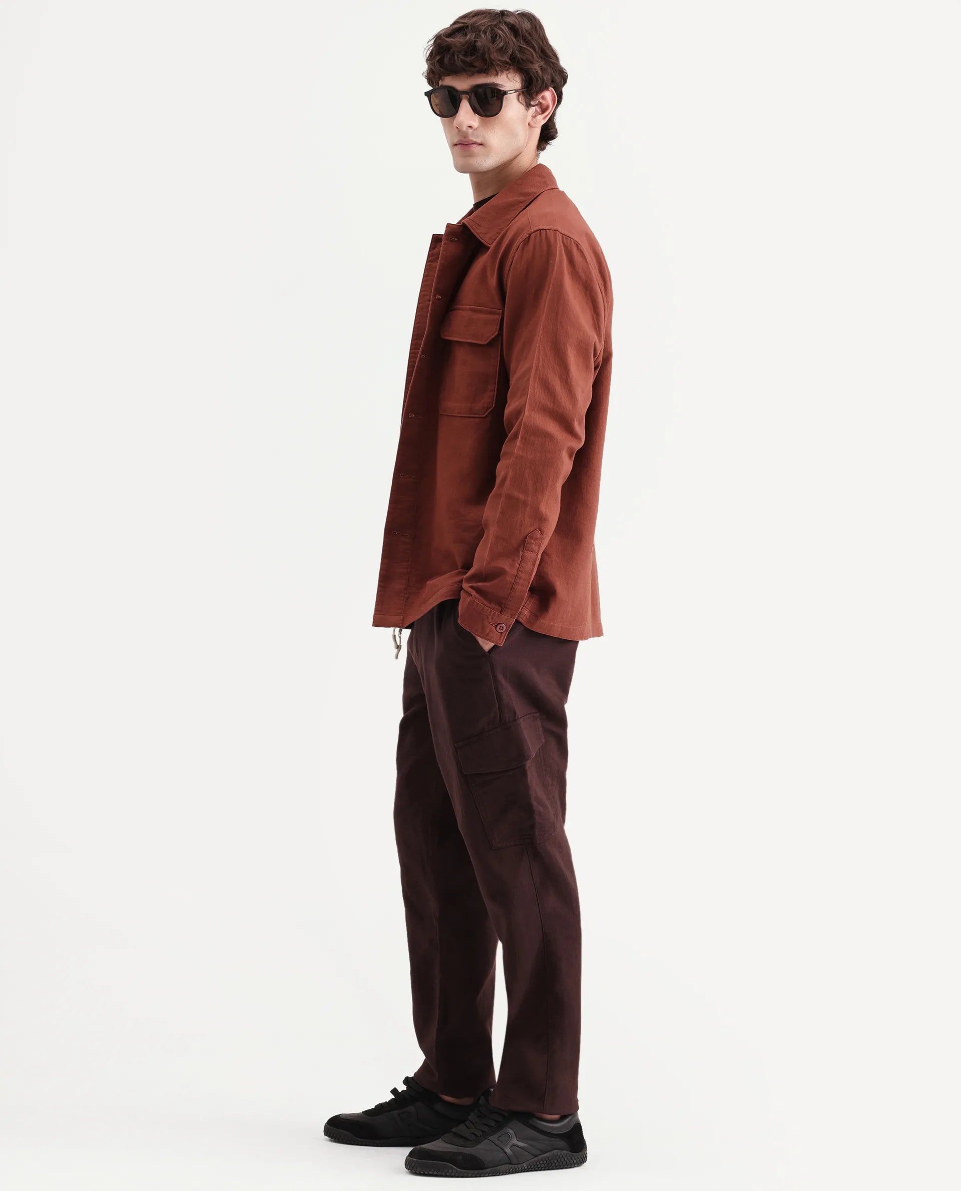 Rare Rabbit Men's Presso-Aw26 Dark Brown Cotton Fabric Regular Fit Plain Trouser