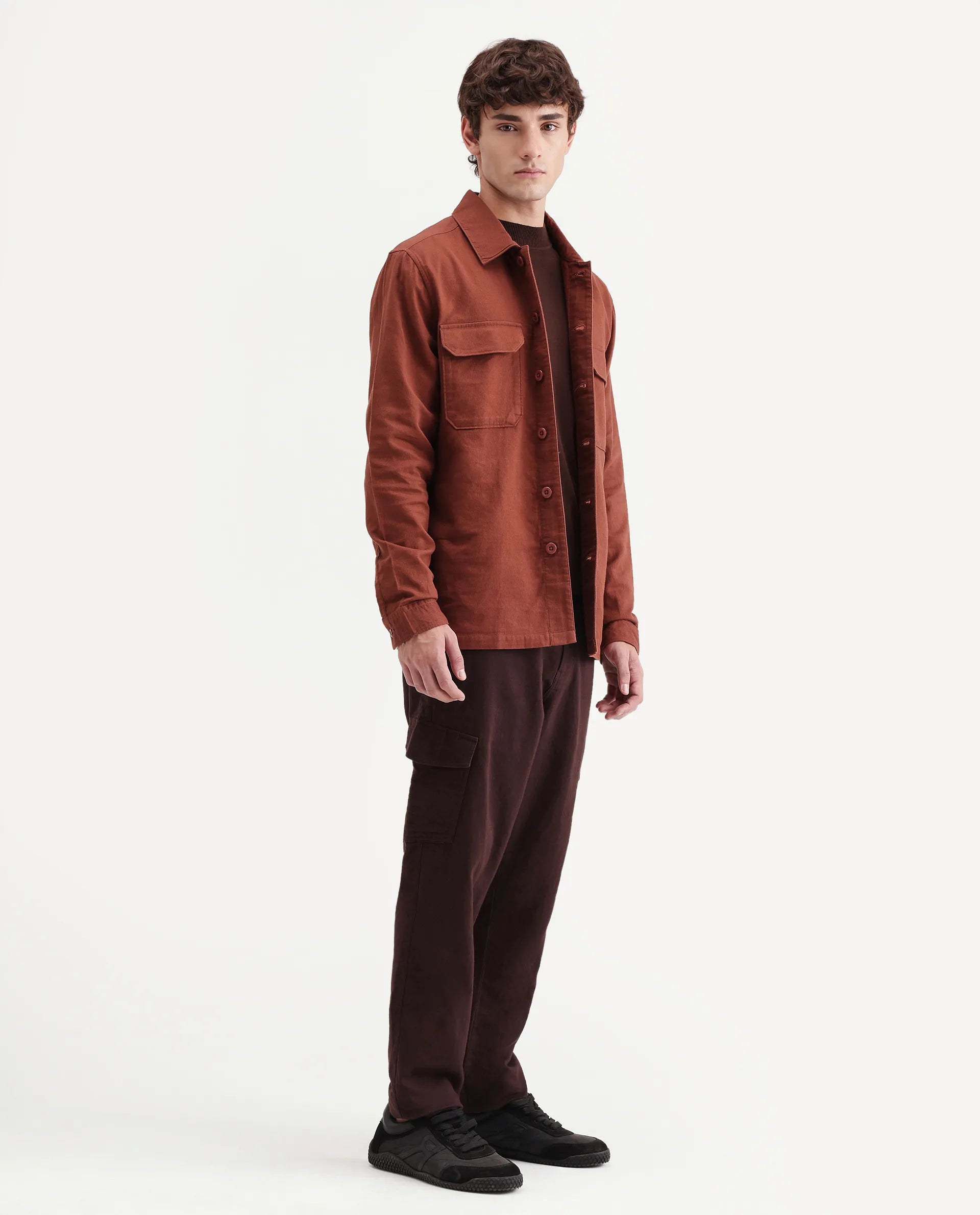 Rare Rabbit Men's Presso-Aw26 Dark Brown Cotton Fabric Regular Fit Plain Trouser