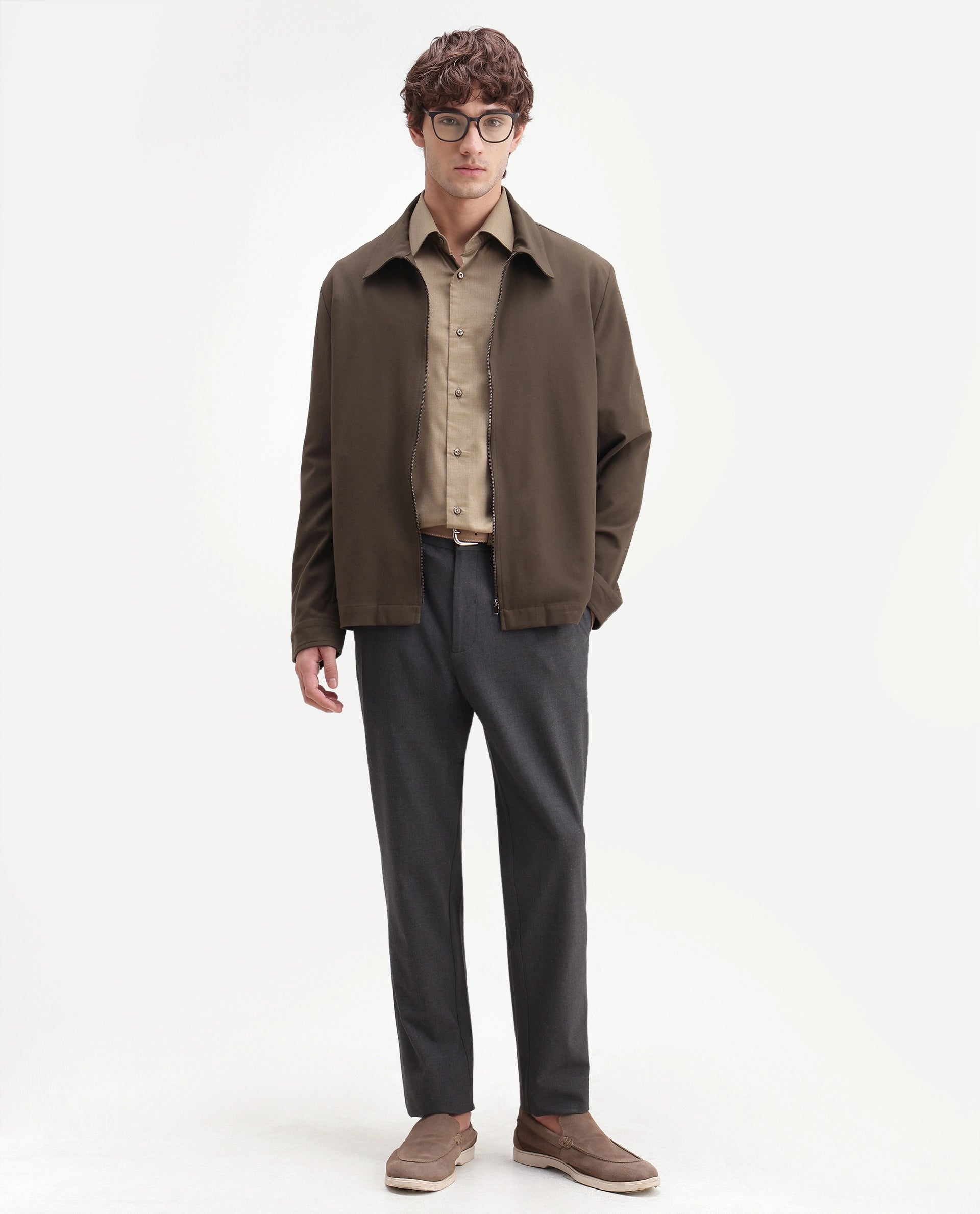 Rare Rabbit Men's Travel-Aw26 Grey Polyester Blend Fabric Regular Fit Plain Trouser