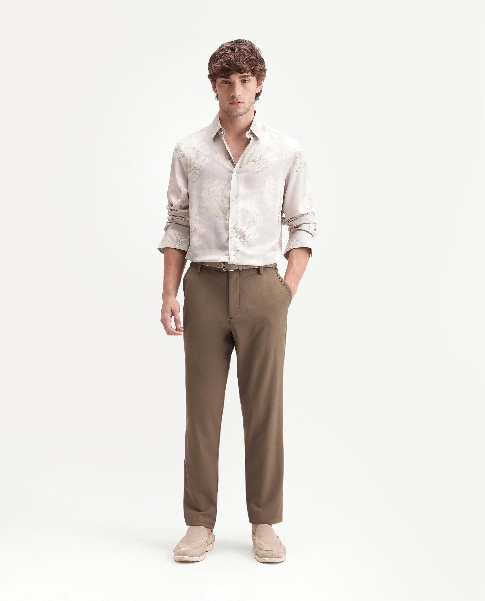 Rare Rabbit Men's Driver-Aw26 Light Khaki Polyester Blend Fabric Regular Fit Plain Trouser