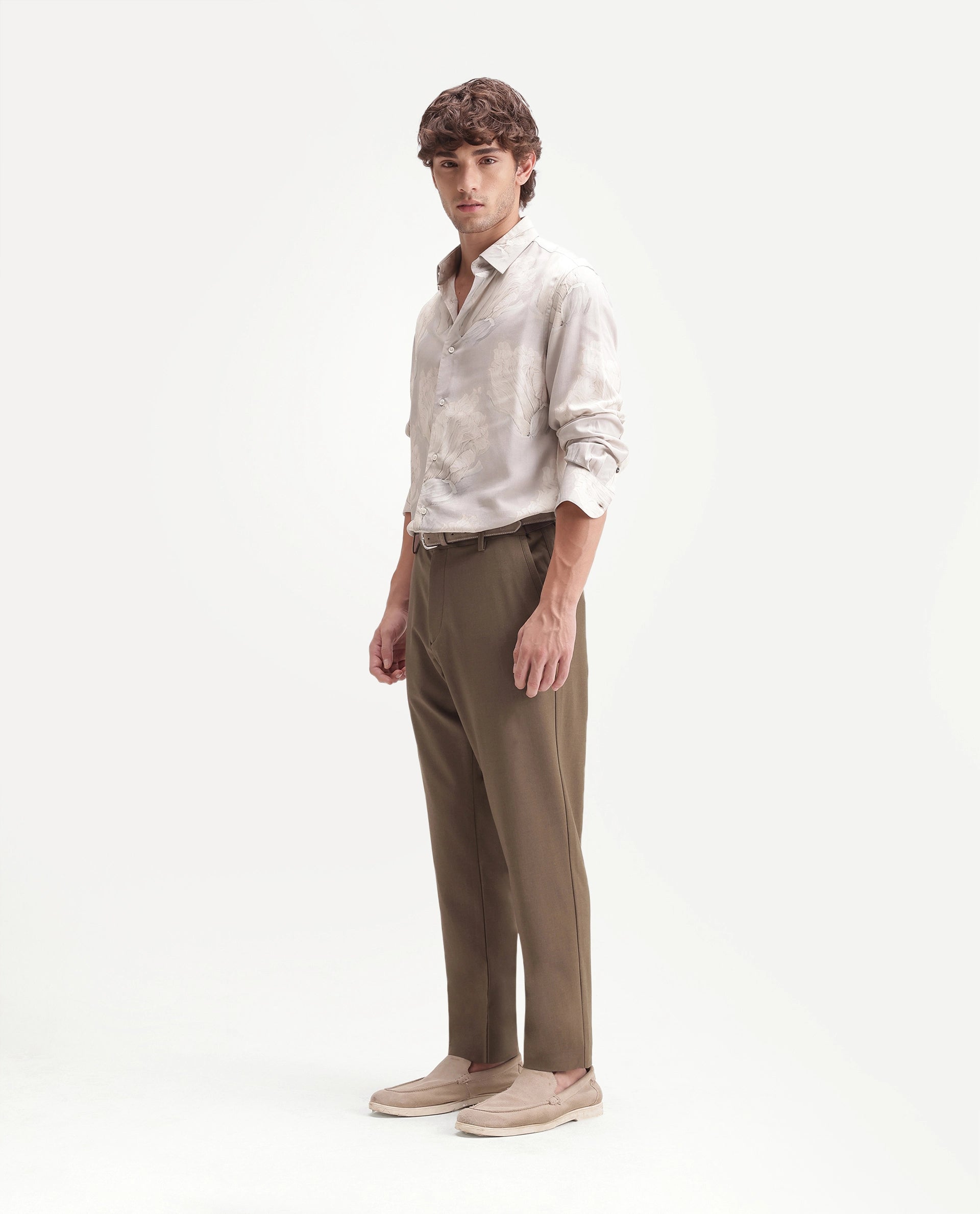Rare Rabbit Men's Driver-Aw26 Light Khaki Polyester Blend Fabric Regular Fit Plain Trouser